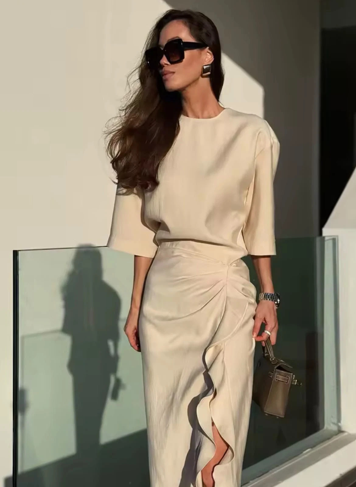 ZARA NEW WOMAN SS26 ZW COLLECTION DRAPED MIDI DRESS Mid-ecru 2100/828_XS-L