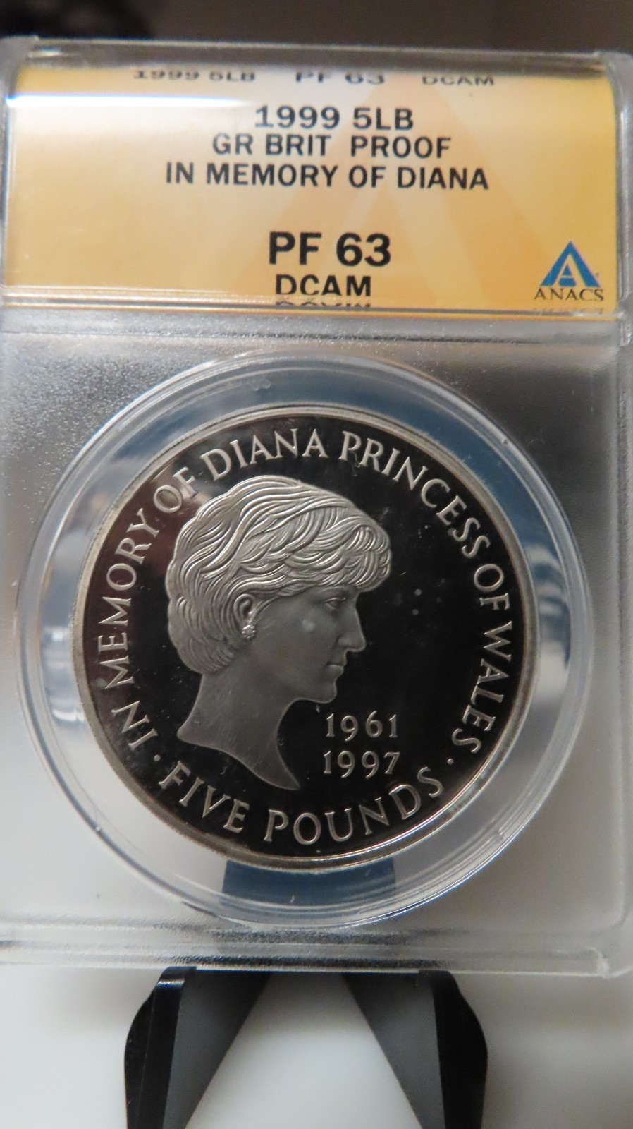 1999 Great Britain PRINCESS DIANA  5 lbs. C/N In Memory of Diana ANACS PF 63