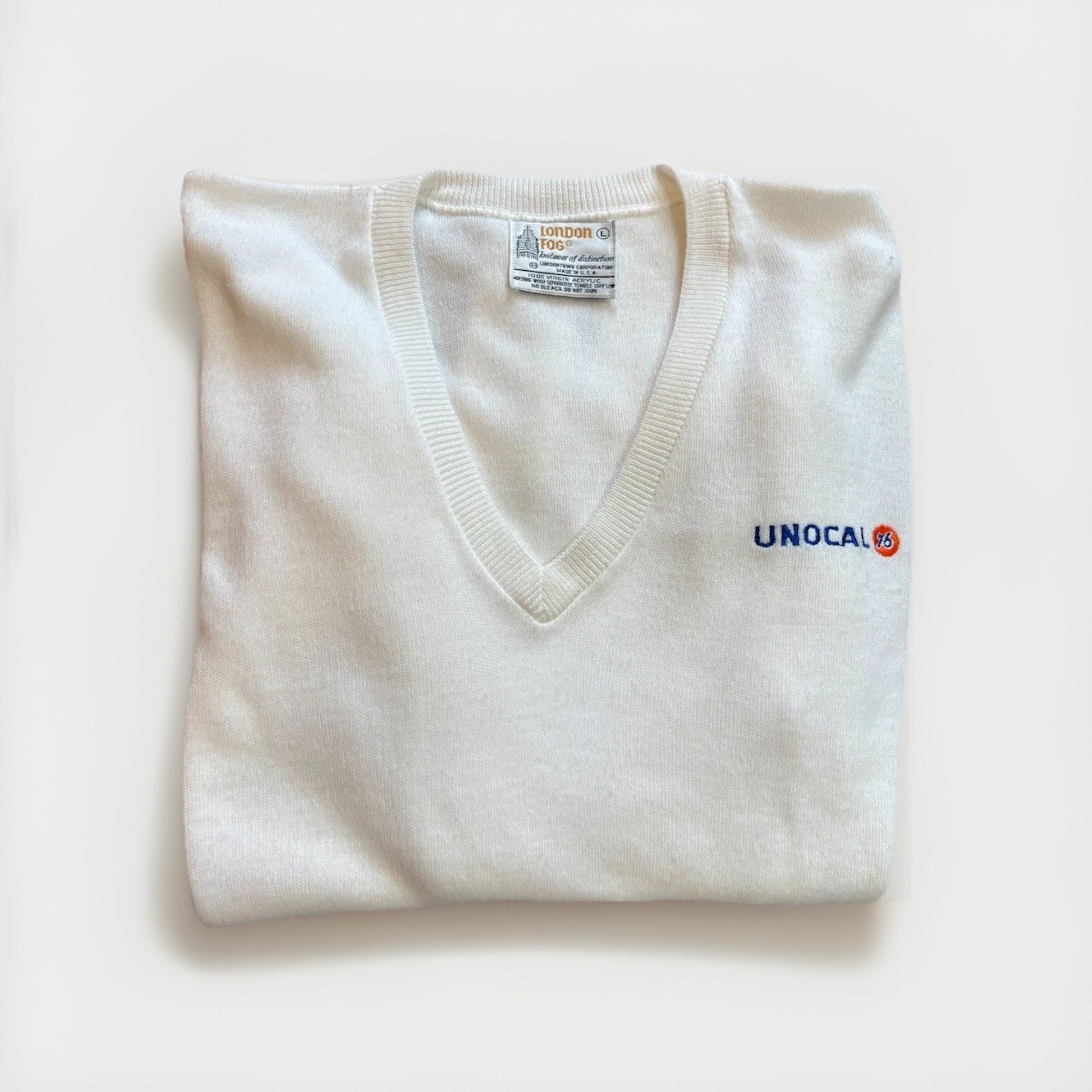 Vintage Unocal 76 V-Neck Sweater by London Fog USA Sz L | Oil & Gas Promo