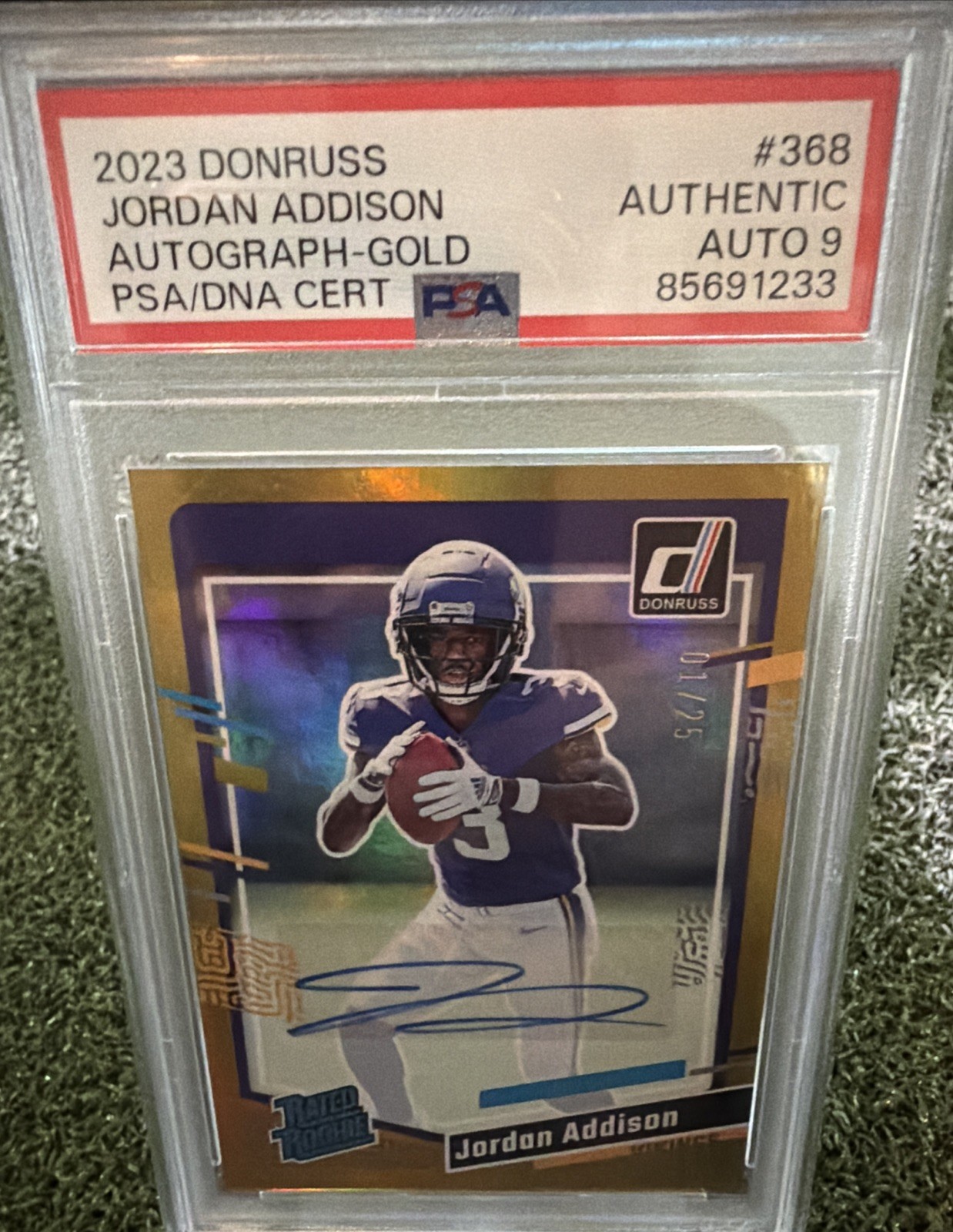 2023 Panini Donruss - Rated Rookie Jordan Addison #368 Gold Autographs /25 AU RC