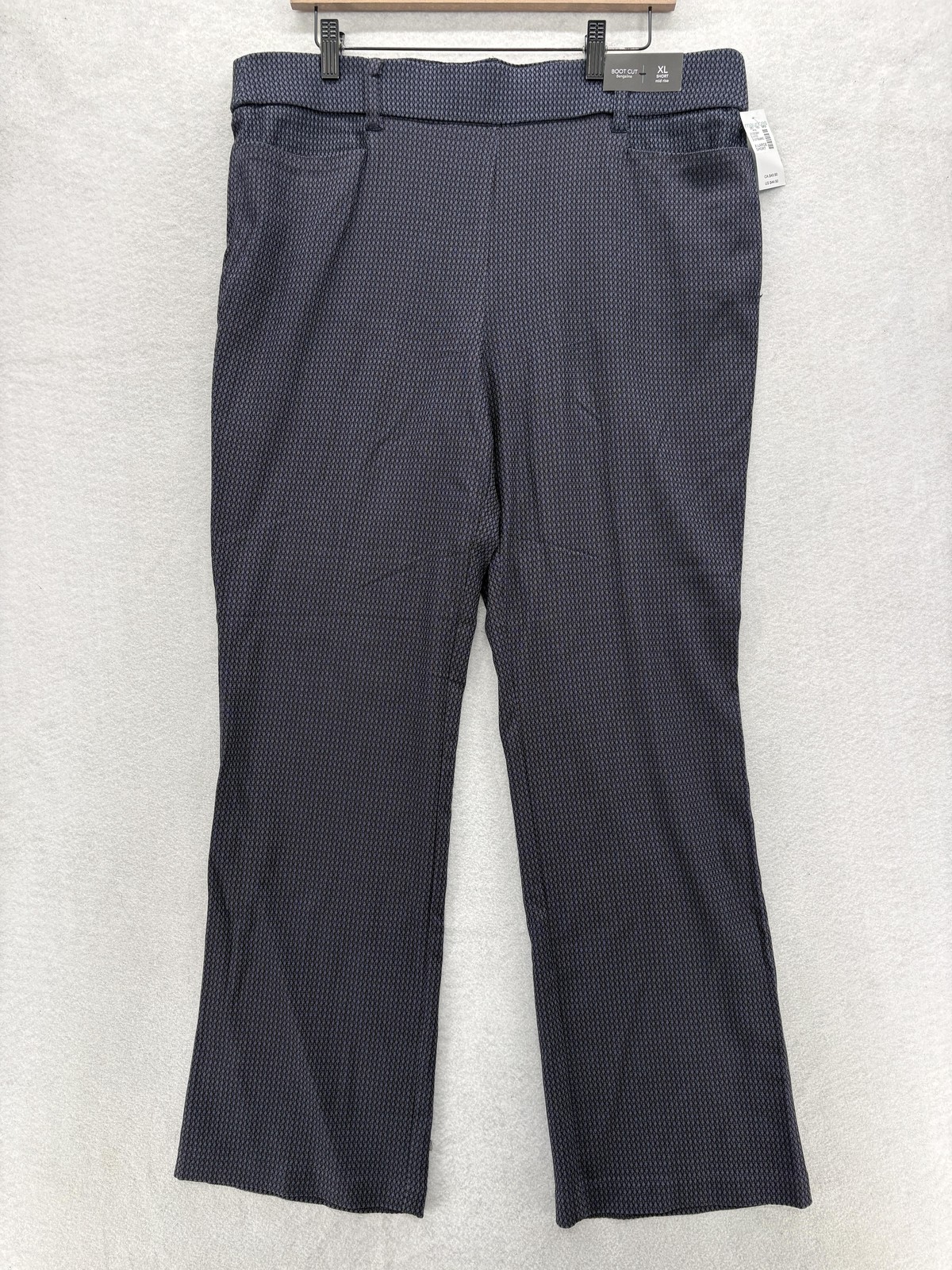 Maurices Boot Cut Bengaline Pants Womens XL Short Blue Geometric Stretch NWT