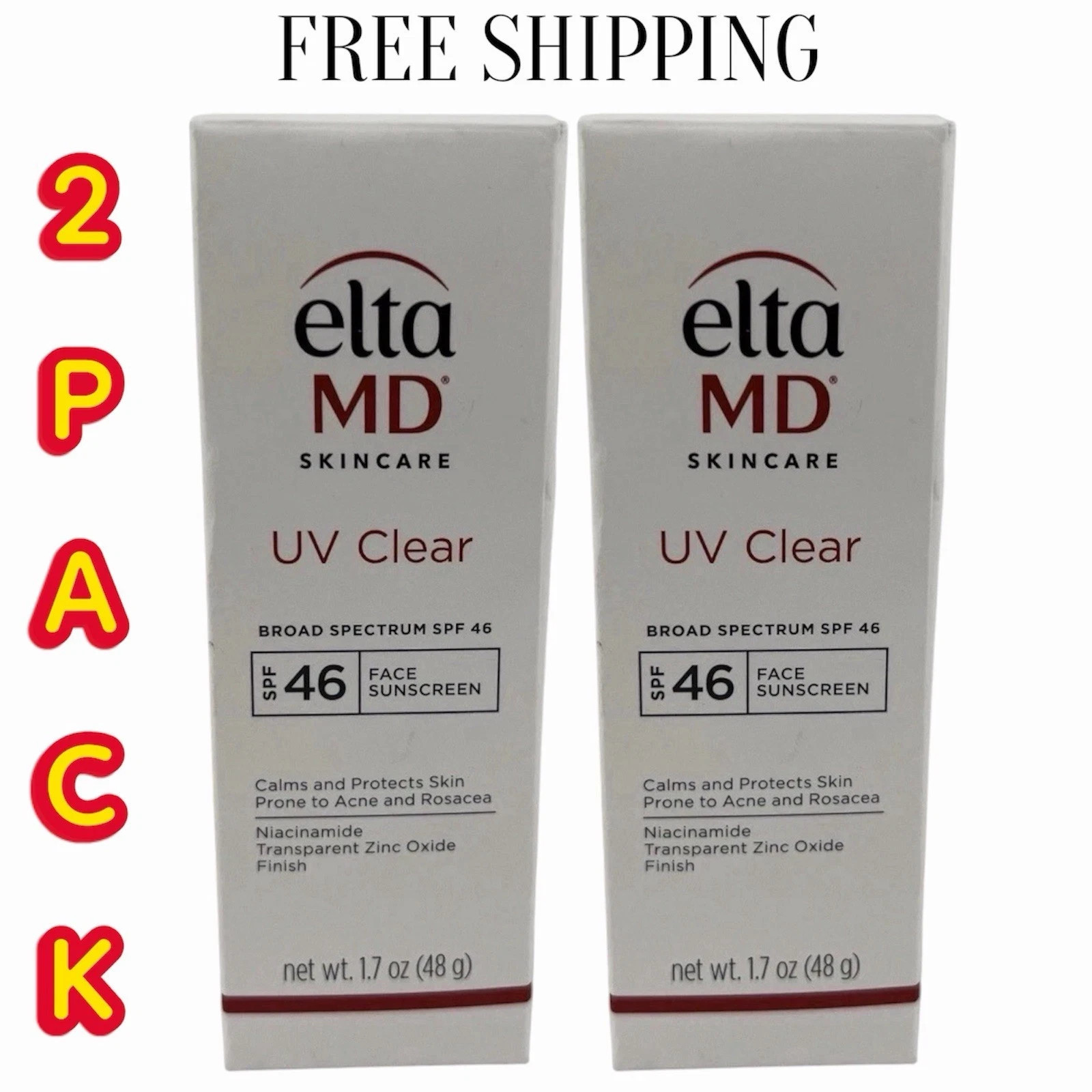 Elta MD UV Clear Broad-spectrum Facial Sunscreen SPF46 1.7oz Exp 02/2029 New 2Pk Elta MD UV Clear Broad-spectrum Facial Sunscreen SPF46 1.7oz Exp 02/2029 New 2Pk