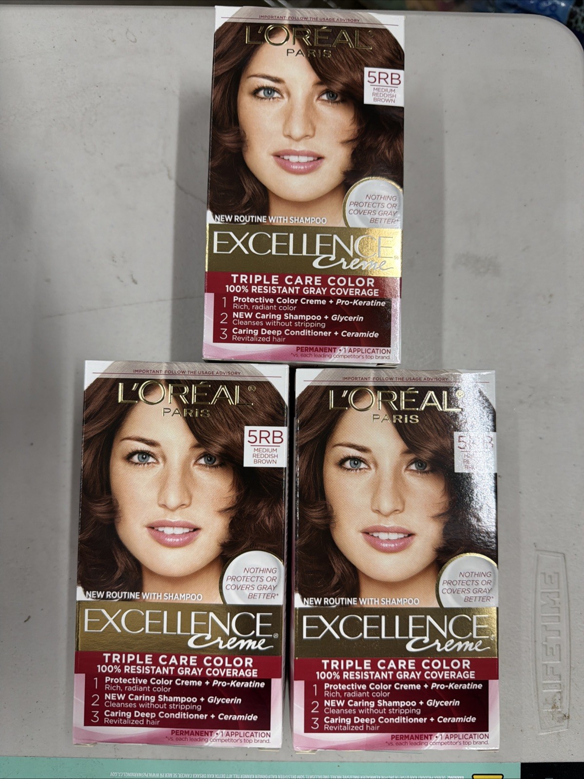 3x L\'Oreal Paris Excellence Creme Permanent Hair Color, 5RB Medium Reddish Brown