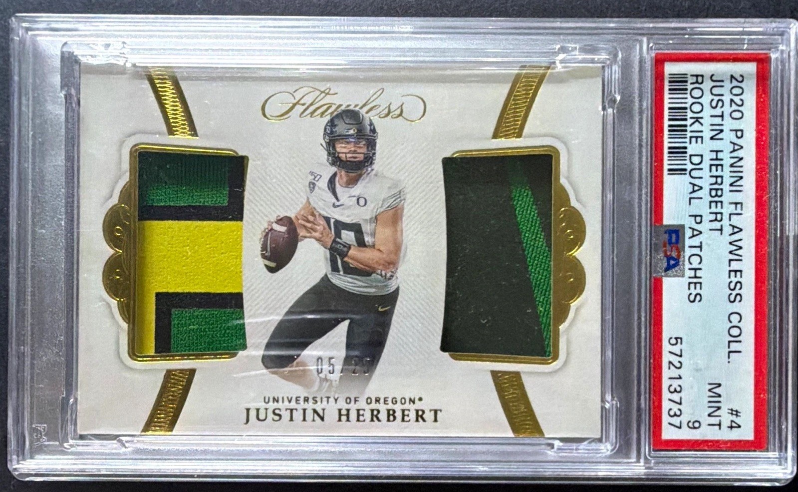 Panini 2020 Flawless Collegiate Justin Herbert Oregon Rookie RC MEM #4 /25 Panini 2020 Flawless Collegiate Justin Herbert Oregon Rookie RC MEM #4 /25