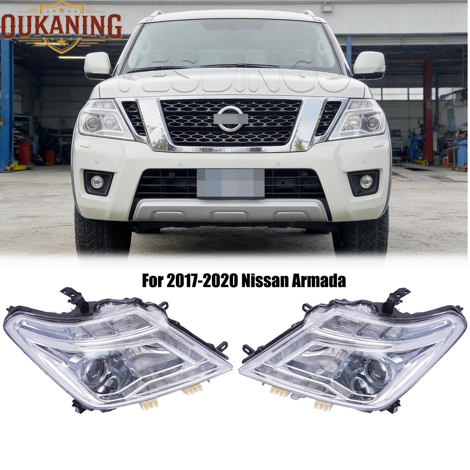 Pair For 2017-2020 Nissan Armada LED+Halogen Headlights Assembly w/DRL LH+RH