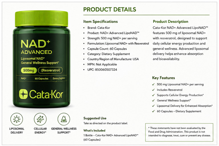 Cata-Kor Liposomal Glutathione, NMN NAD+ ,  NAD+ Advance, Skin, Hair, Nails, NEW