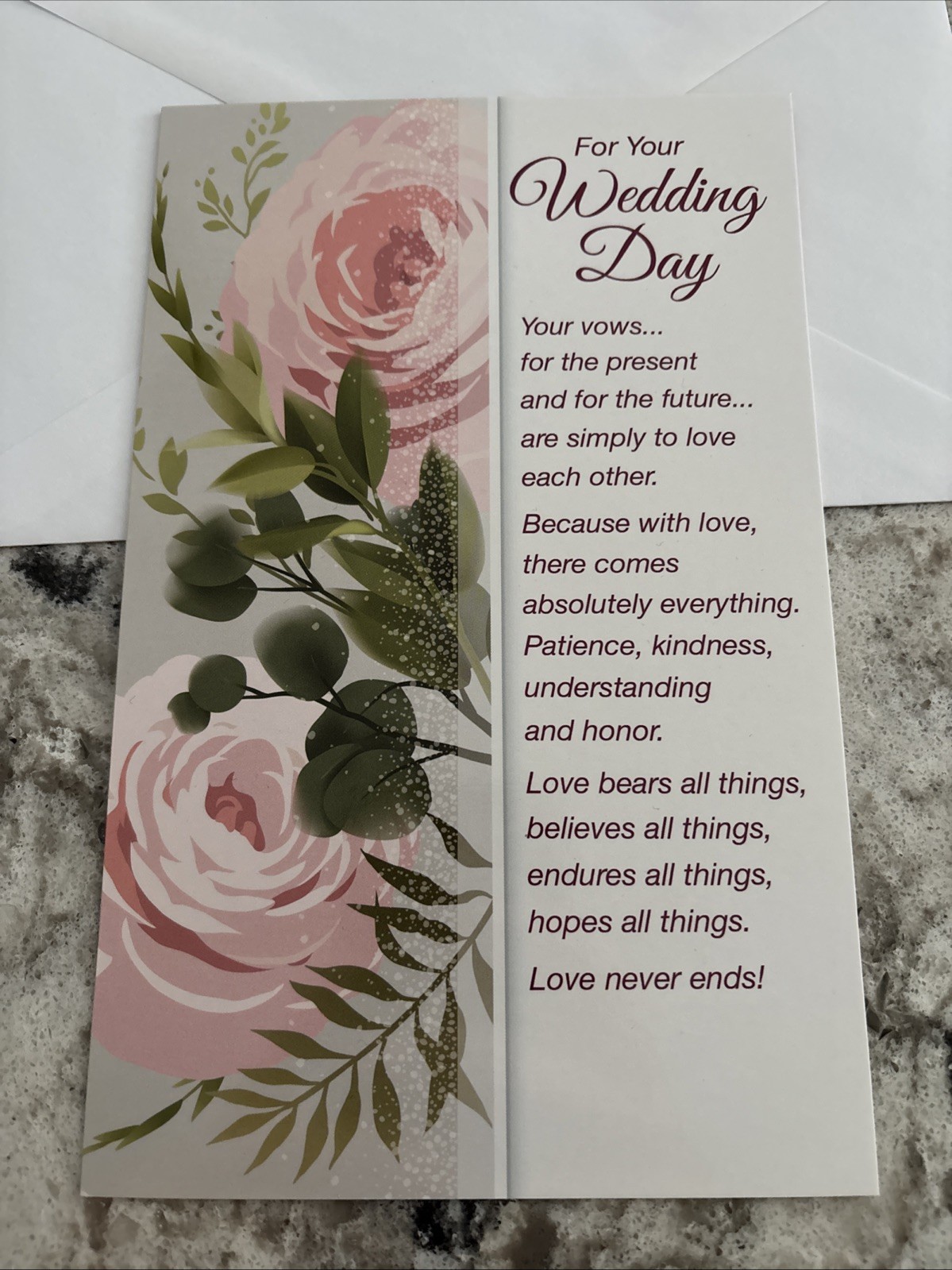 For Your Wedding Day Love Never Ends 5”x7.75\