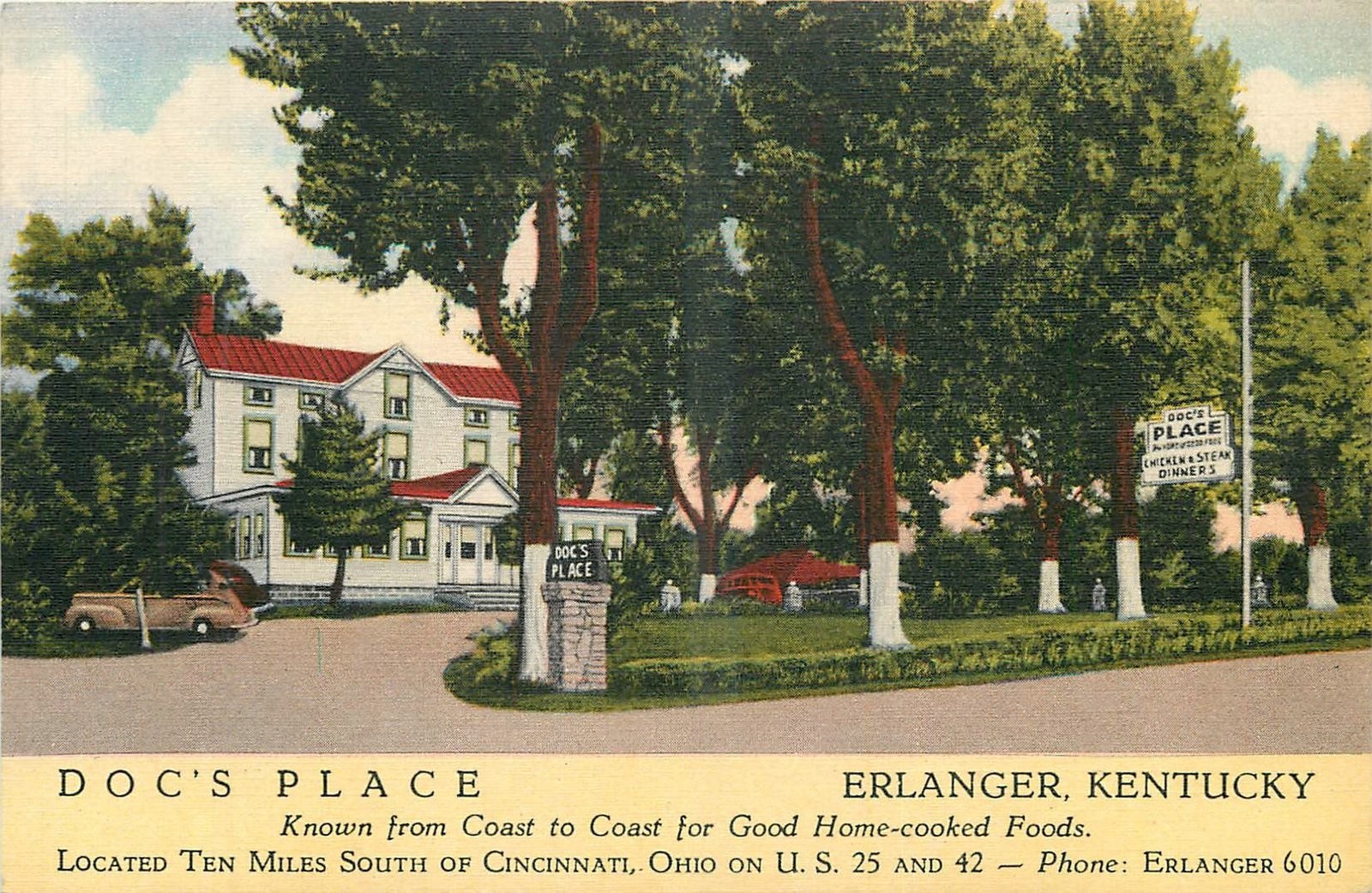1940s Erlanger Kentucky Doc\'s Place occupation autos Beals Postcard 26-1945 1940s Erlanger Kentucky Doc\'s Place occupation autos Beals Postcard 26-1945