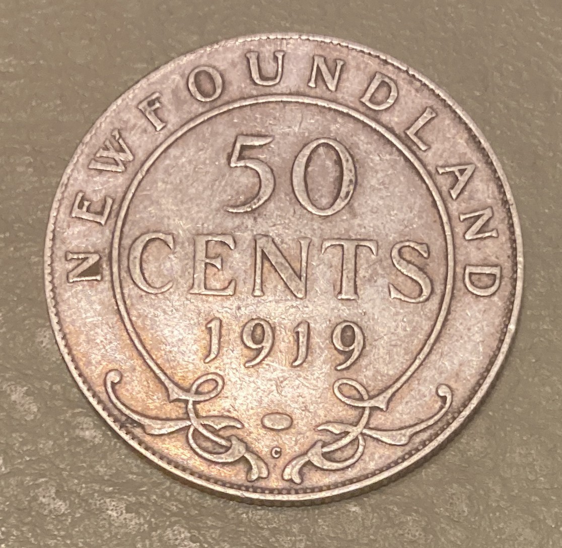1919 C Newfoundland 50C Fifty Cents .925 Silver Coin