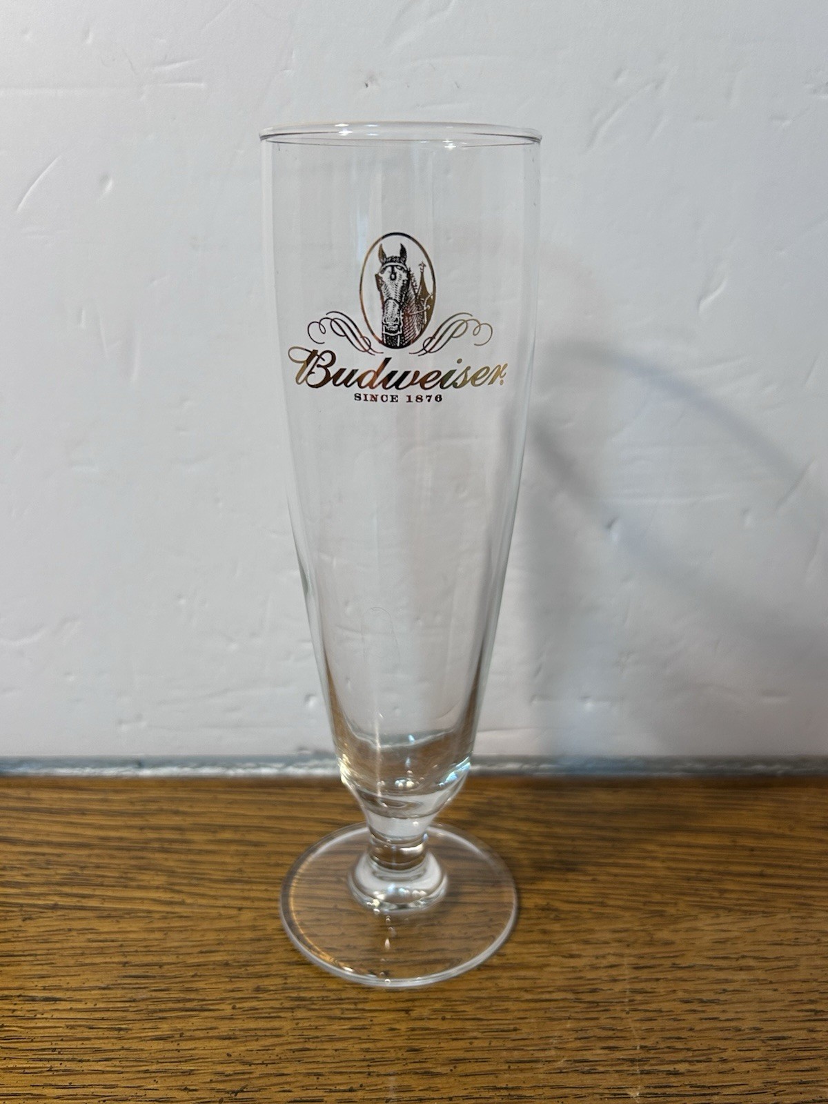 Vintage Budweiser Clydesdale Beer Pilsner Glass Footed Flute Gold Rim 8