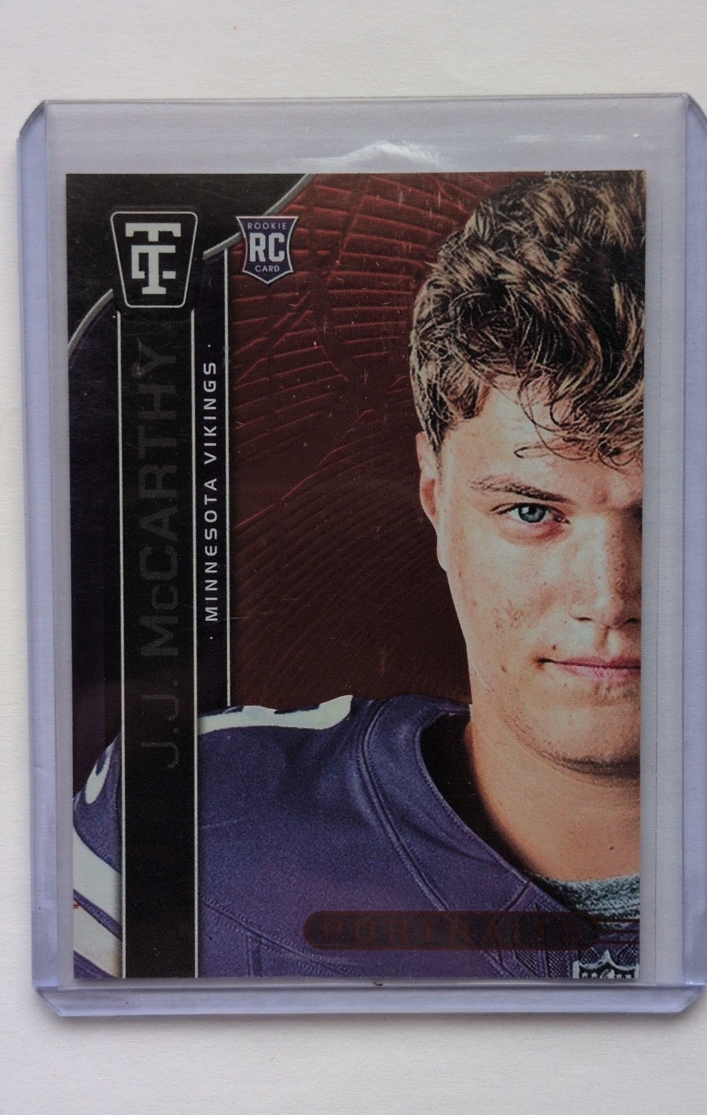 2024 Panini Totally Certified - Portraits J.J. McCarthy #10 Mirror Red /399 (RC)