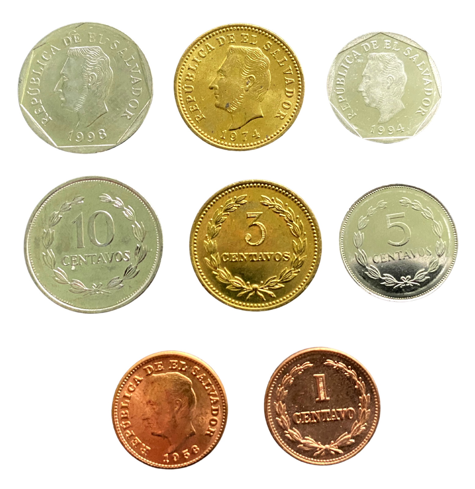 El Salvador 4 Coins Set 1, 3, 5, 10 Centavos UNC World Coins