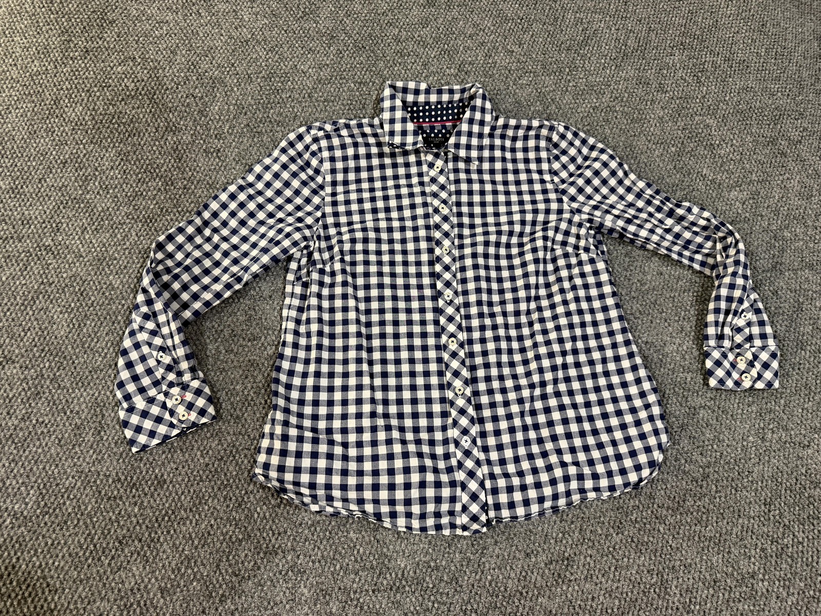 Talbots Button Up Shirt Womens PM Blue Check Collared Long Sleeve Cotton Top