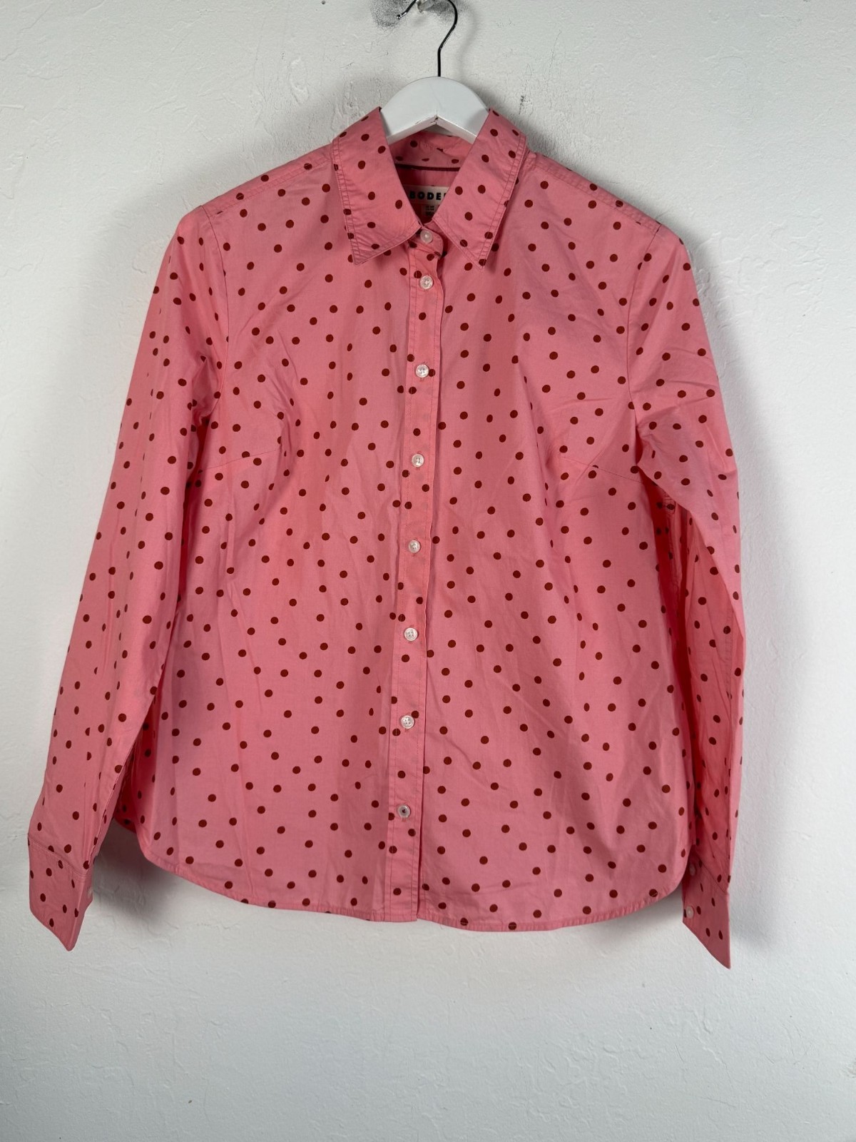 Boden Women’s Pink & Red Polka Dot 100% Cotton Button-Front Shirt Size 12R New