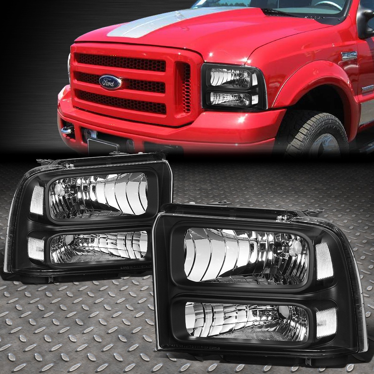 FOR 05-07 FORD F250 F350 SUPER DUTY BLACK HOUSING CLEAR CORNER HEADLIGHT LAMPS FOR 05-07 FORD F250 F350 SUPER DUTY BLACK HOUSING CLEAR CORNER HEADLIGHT LAMPS
