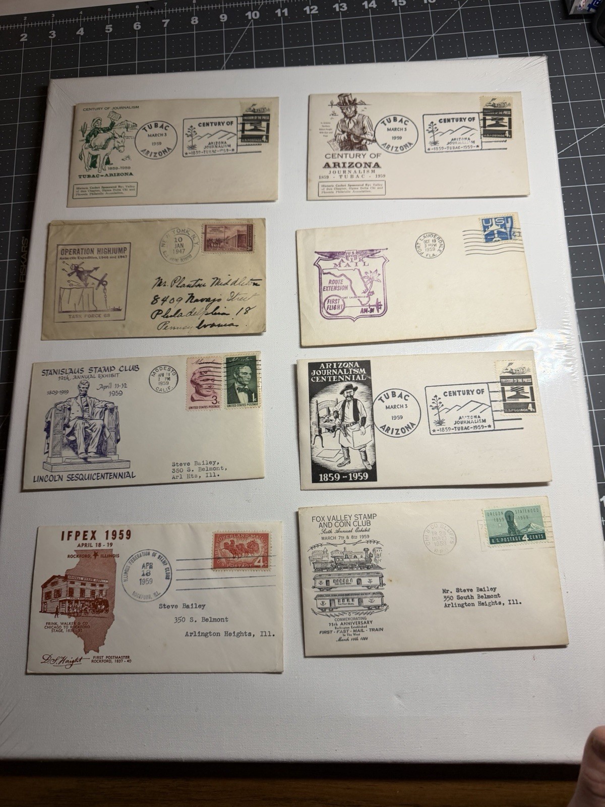 Vintage letter Ephemera First Day Issues  Operation High jump 1959 1947 Stamps