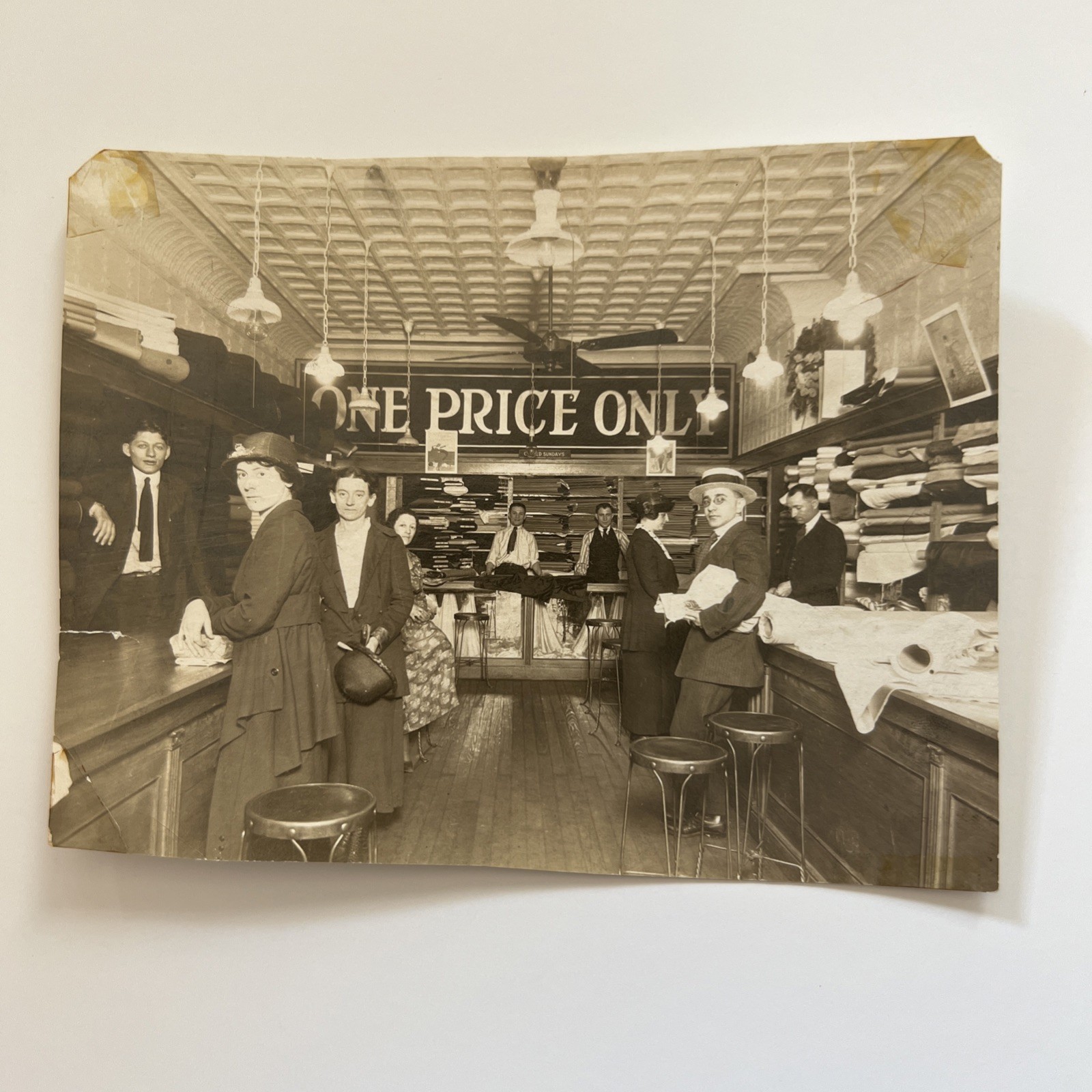 c1910 Found Photo Fabric Store Dry Goods Store Interior ‘One Price Only’