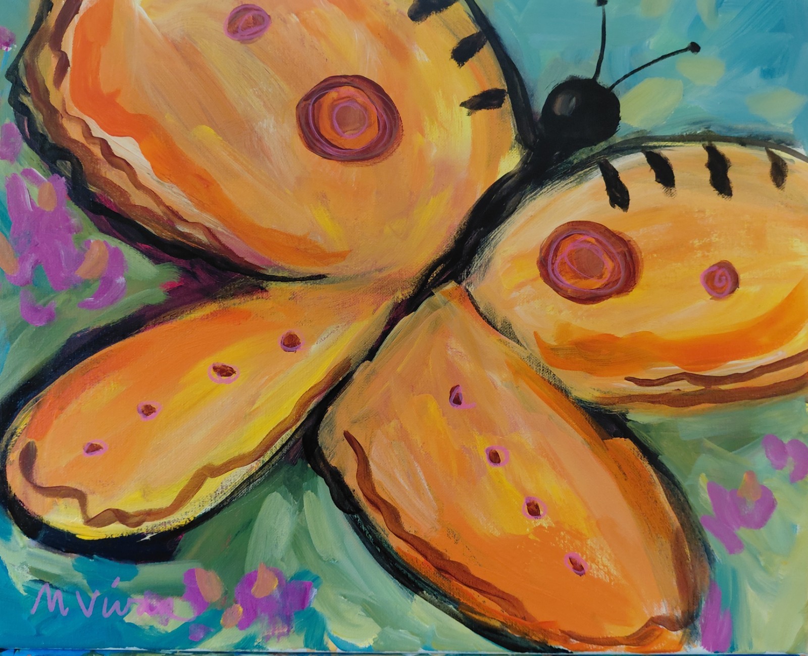 MONA VIVAR 16x20 Big Contemporary Expressionist Butterfly Acrylic Painting