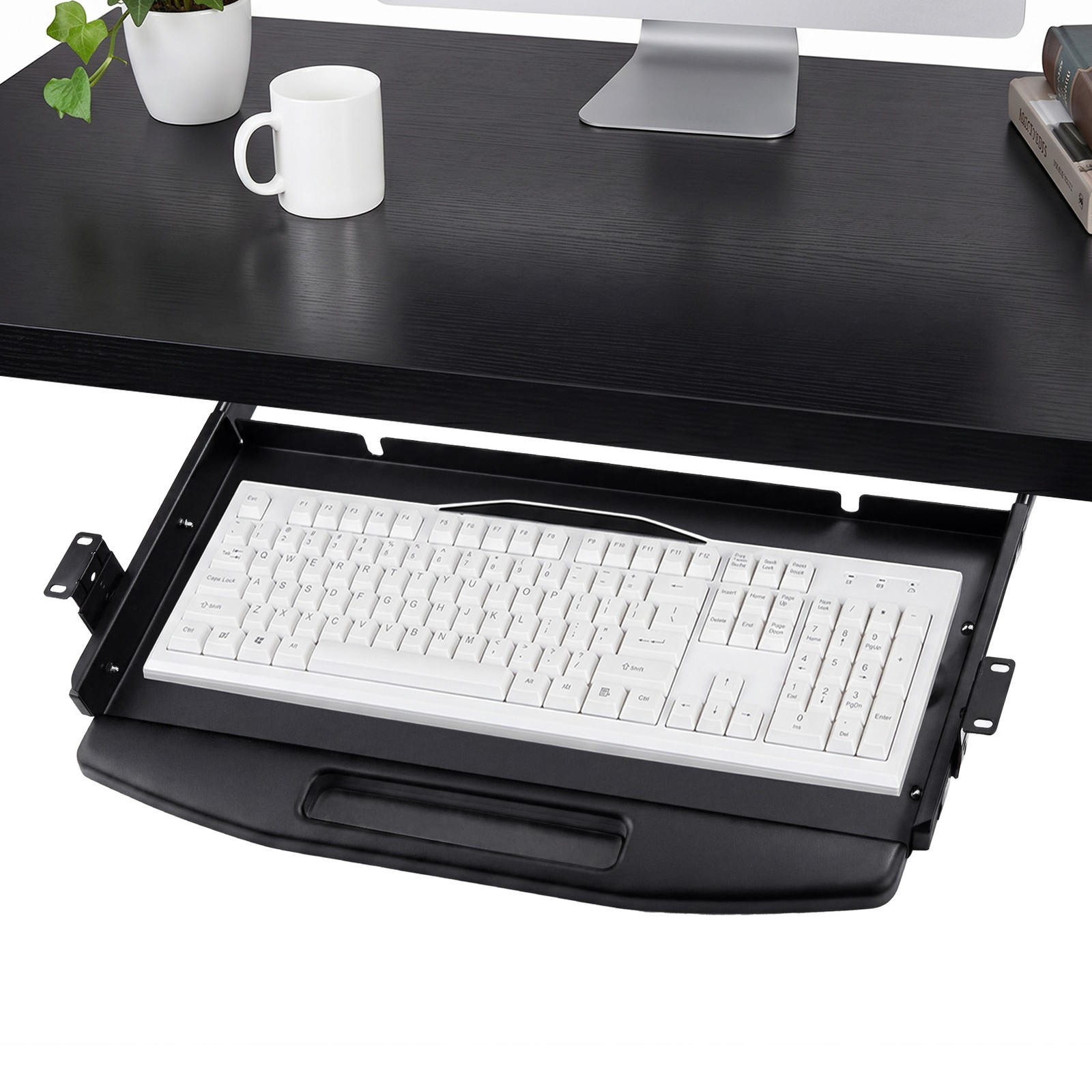 19in Heavy‑Duty Under‑Desk Pull‑Out Keyboard Tray Metal Slide‑Out Drawer Black