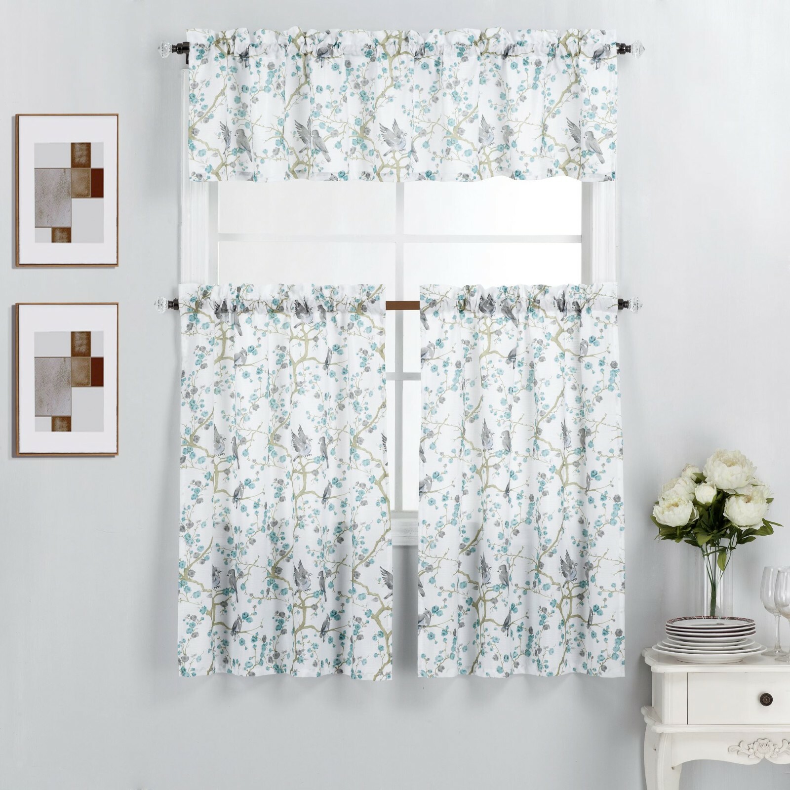 3 Piece Kitchen Window Curtain Panel Tiers & Valance Set - Various Designs 3 Piece Kitchen Window Curtain Panel Tiers & Valance Set - Various Designs