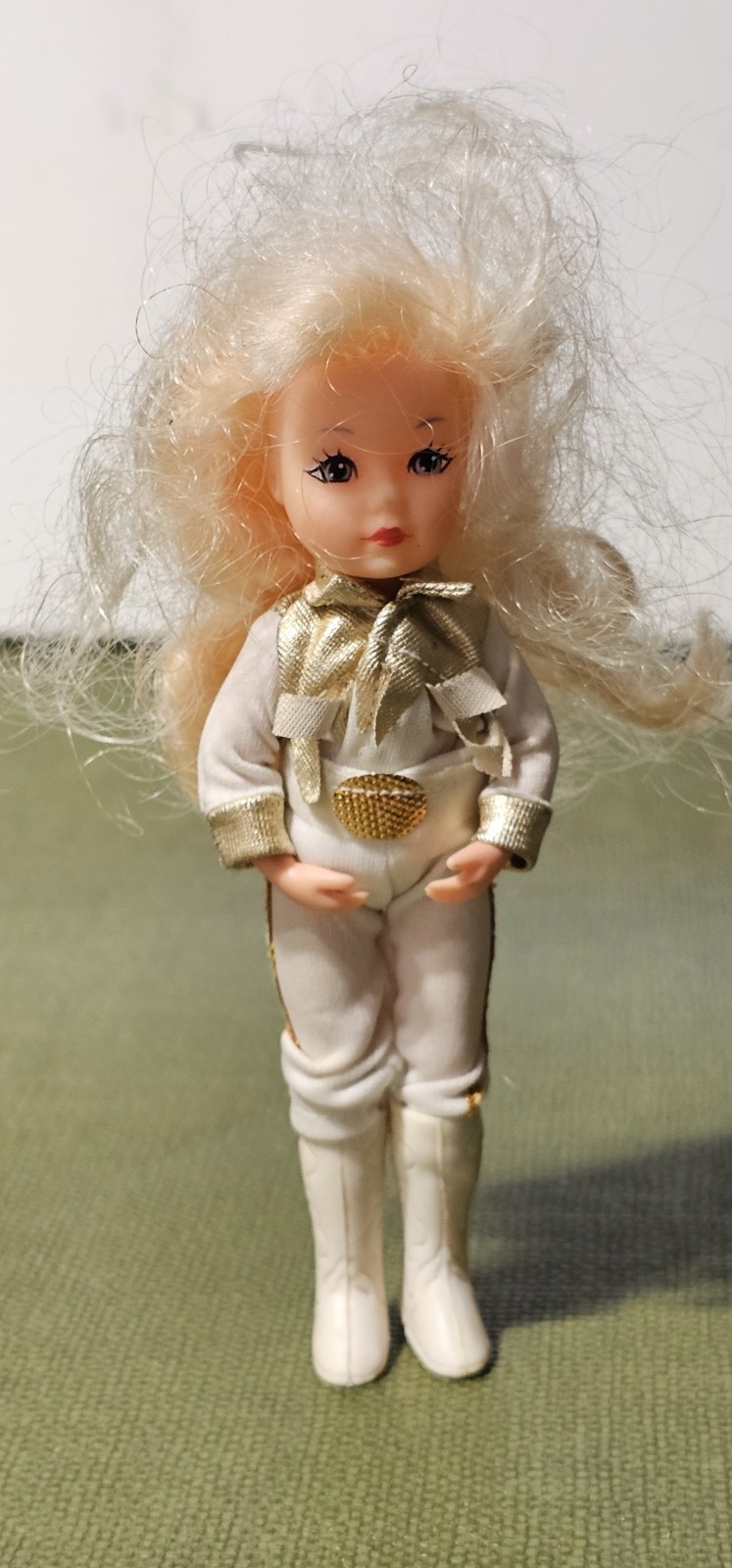 1985 Creata Blonde 6.5” Cowgirl Doll  White  Gold Trim