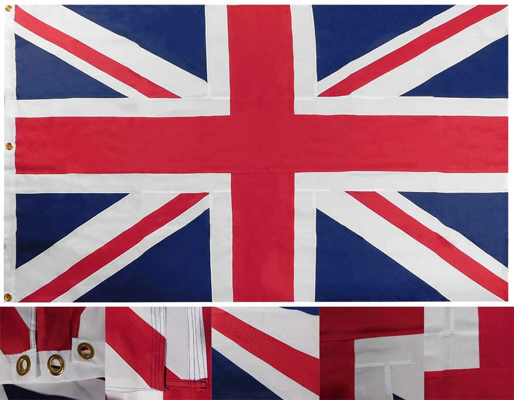 8X12 Embroidered Sewn UK United Kingdom 600D SYNTHETIC COTTON HUGE Flag