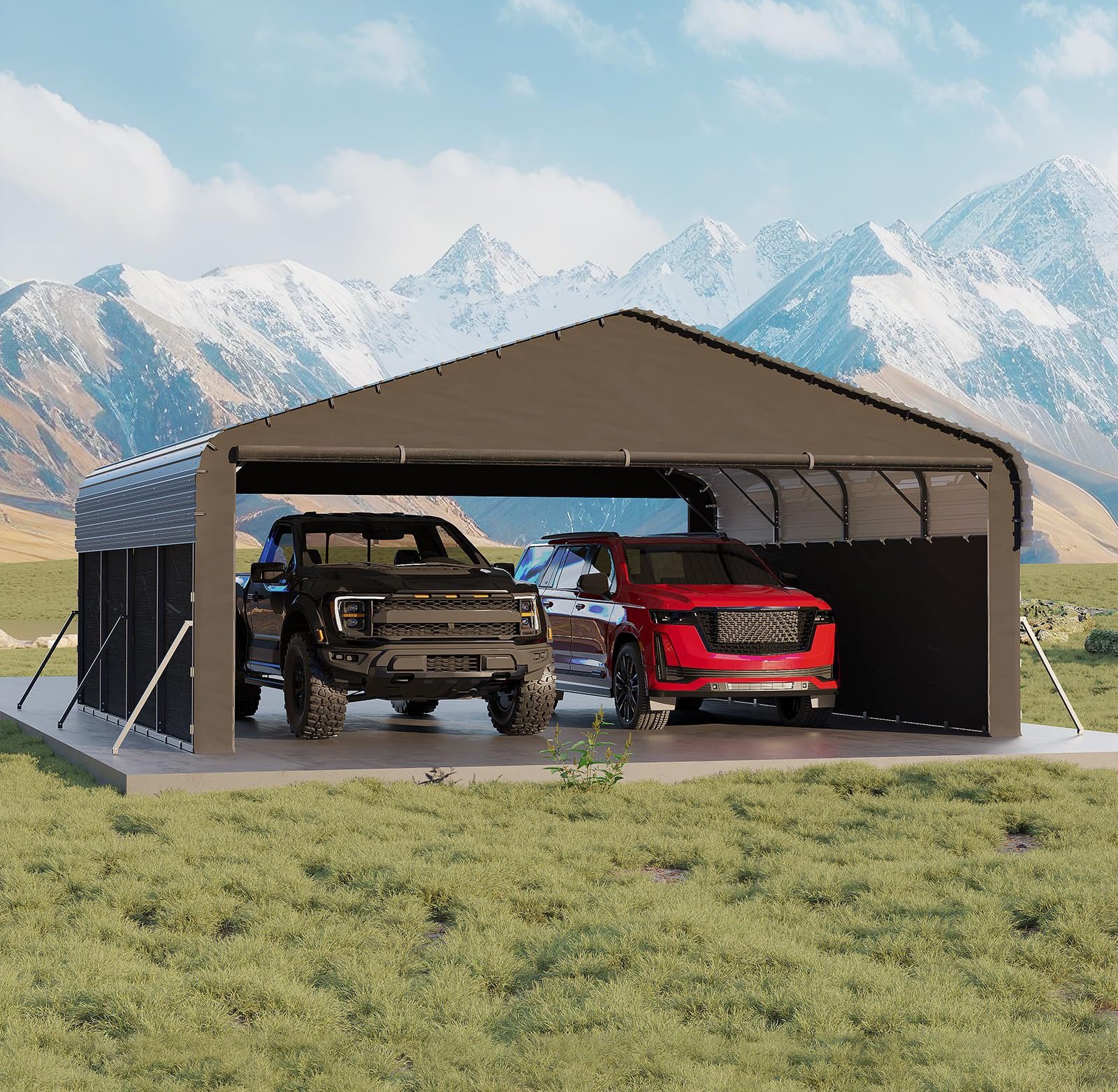 20x20 FT Metal Carport, Outdoor Heavy Duty Canopy Upgraded Support with Sidewall