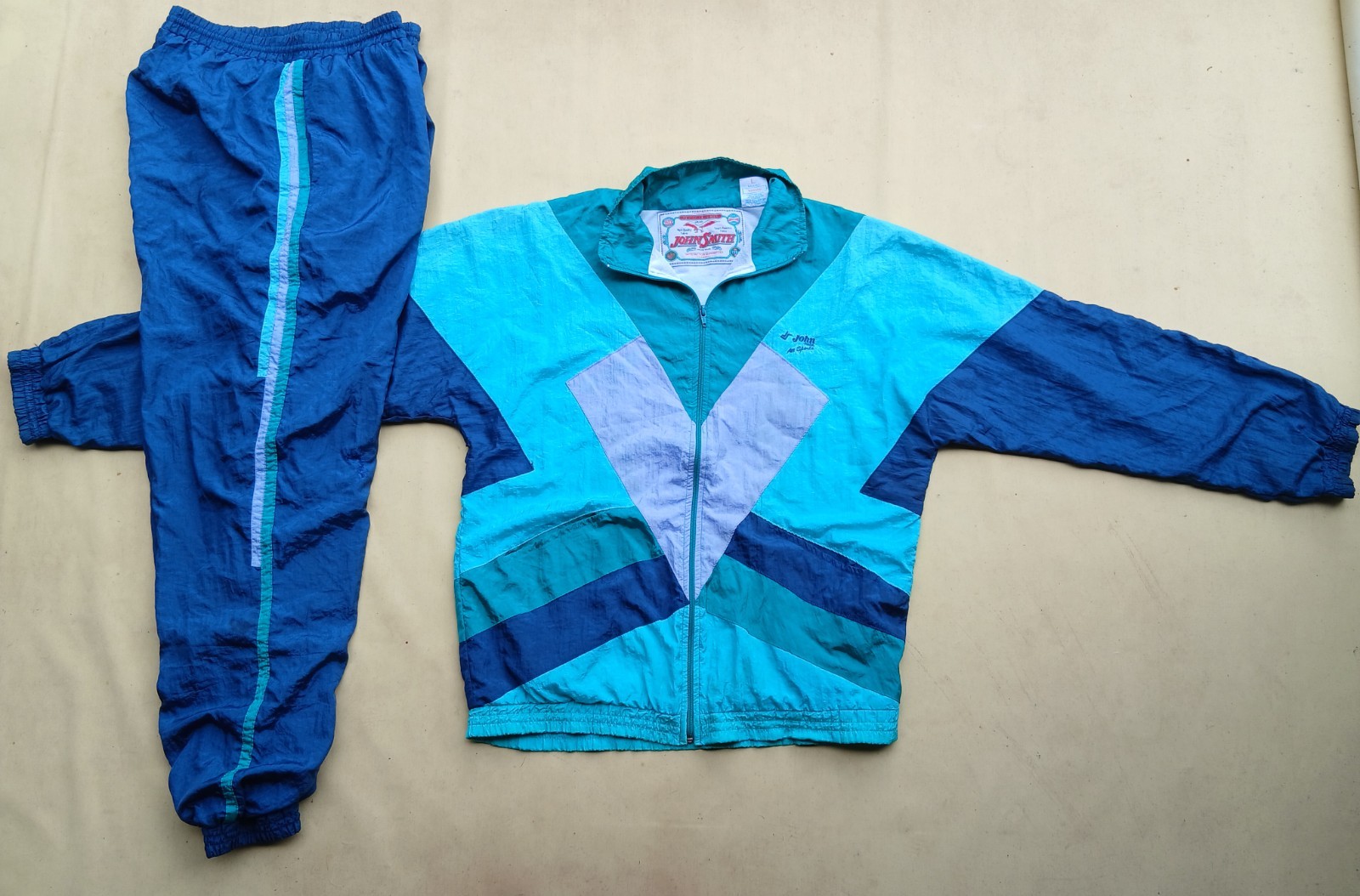 Vintage John Smith Tracksuit Mens Large Nylon Windbreaker Blue Teal L 80s Spain