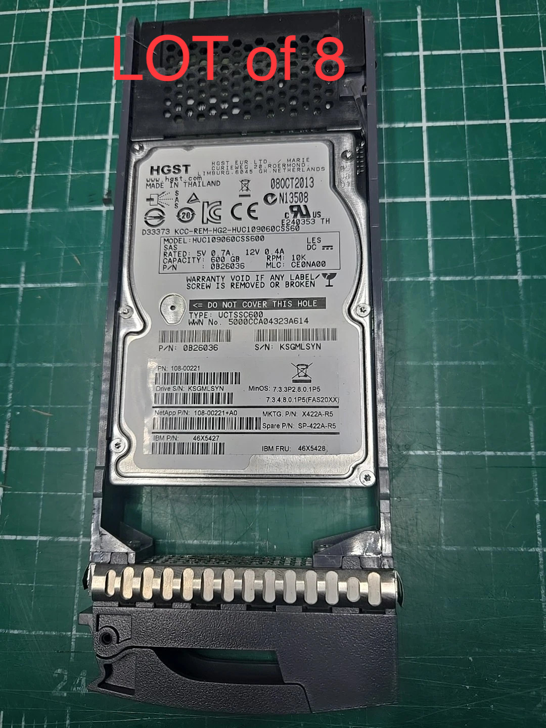 NetApp  X422A-R5 SP-422A-R5 Hitachi HGST HUC109060CSS600 600GB 10K 6GB LOT of 8