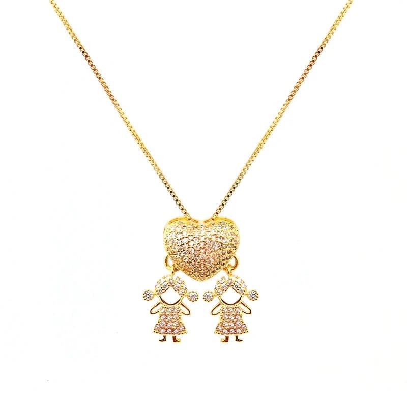 GIRL  & GIRL PENDANT NECKLACE | Double 18K Gold Plated | Gift for Moms