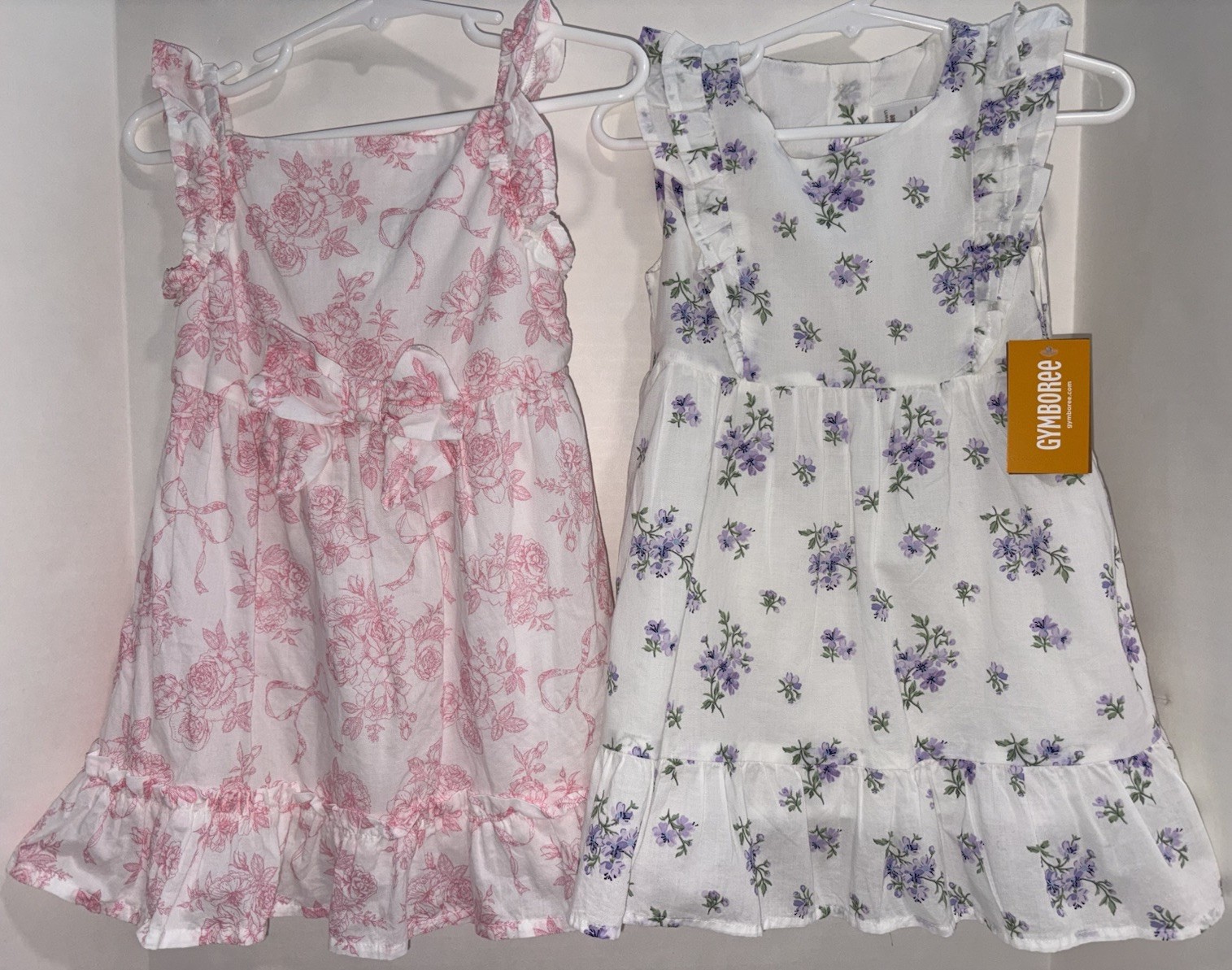 2 New Gymboree Girls 18-24mos 2T Dresses Organic Cotton Pink Purple Floral Dress