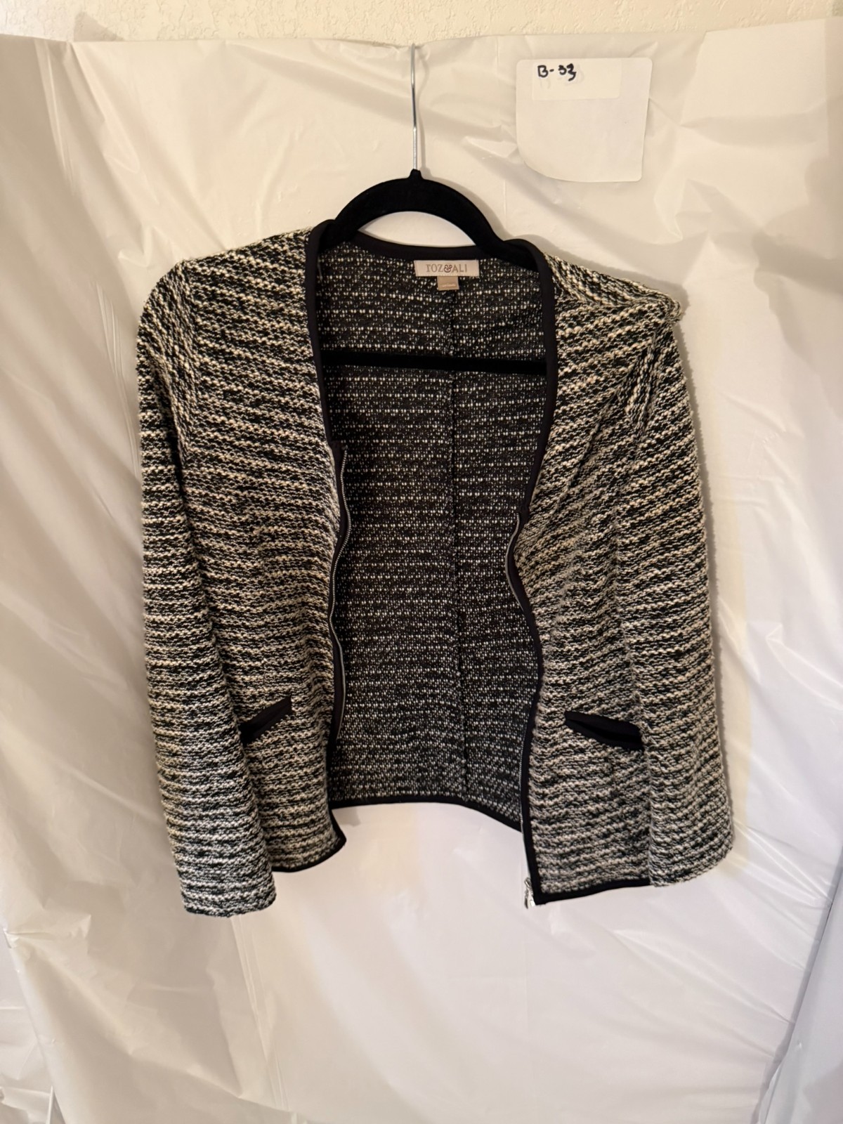 Roz & Ali black white open-front cardigan S Roz & Ali black white open-front cardigan S