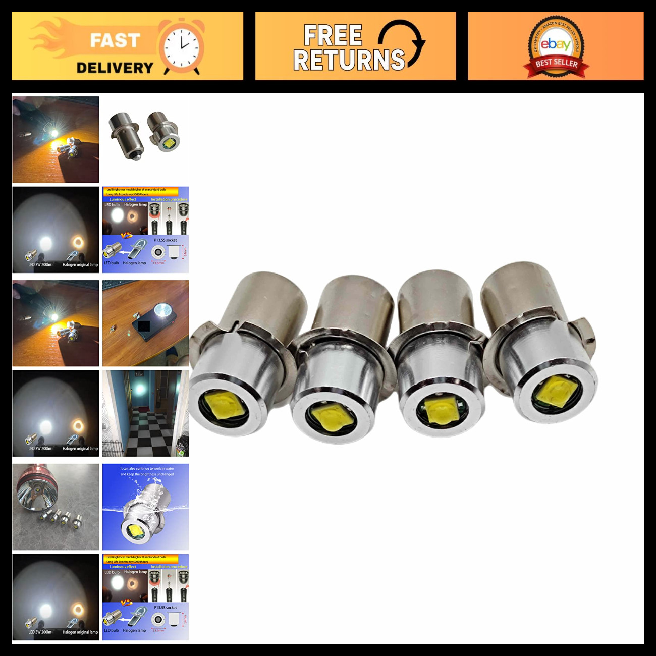 LED Conversion Kit for Maglite - 4-Pack Replacement Bulbs for 2-4 Cell Flashligh