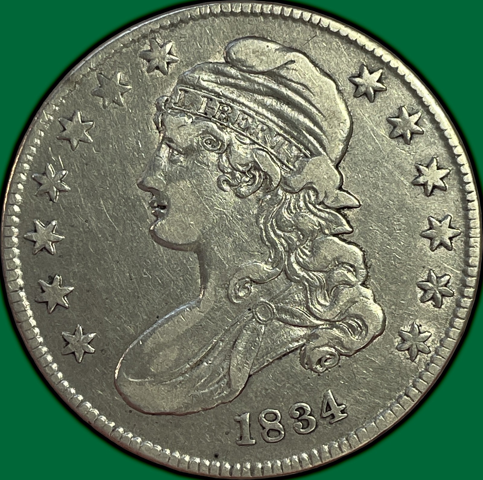 1834 Capped Bust Half Dollar Choice Very Fine VF+ Coin #48193