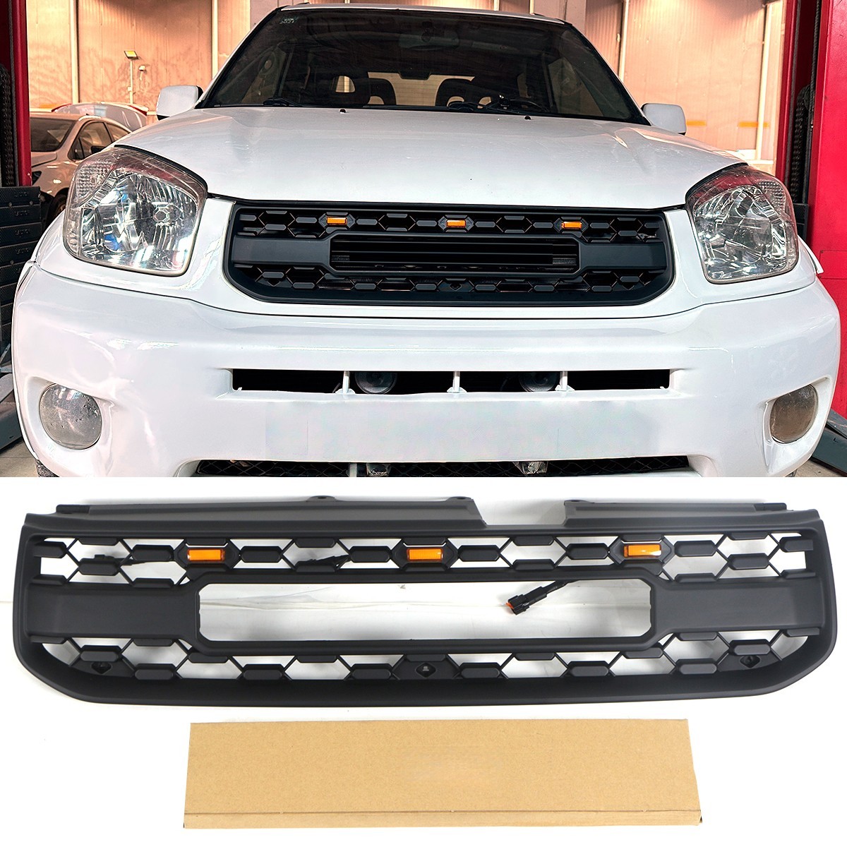 Black Front Grille Fits For TOYOTA RAV4 2004 2005 Upper Grille W/Amber Led Light