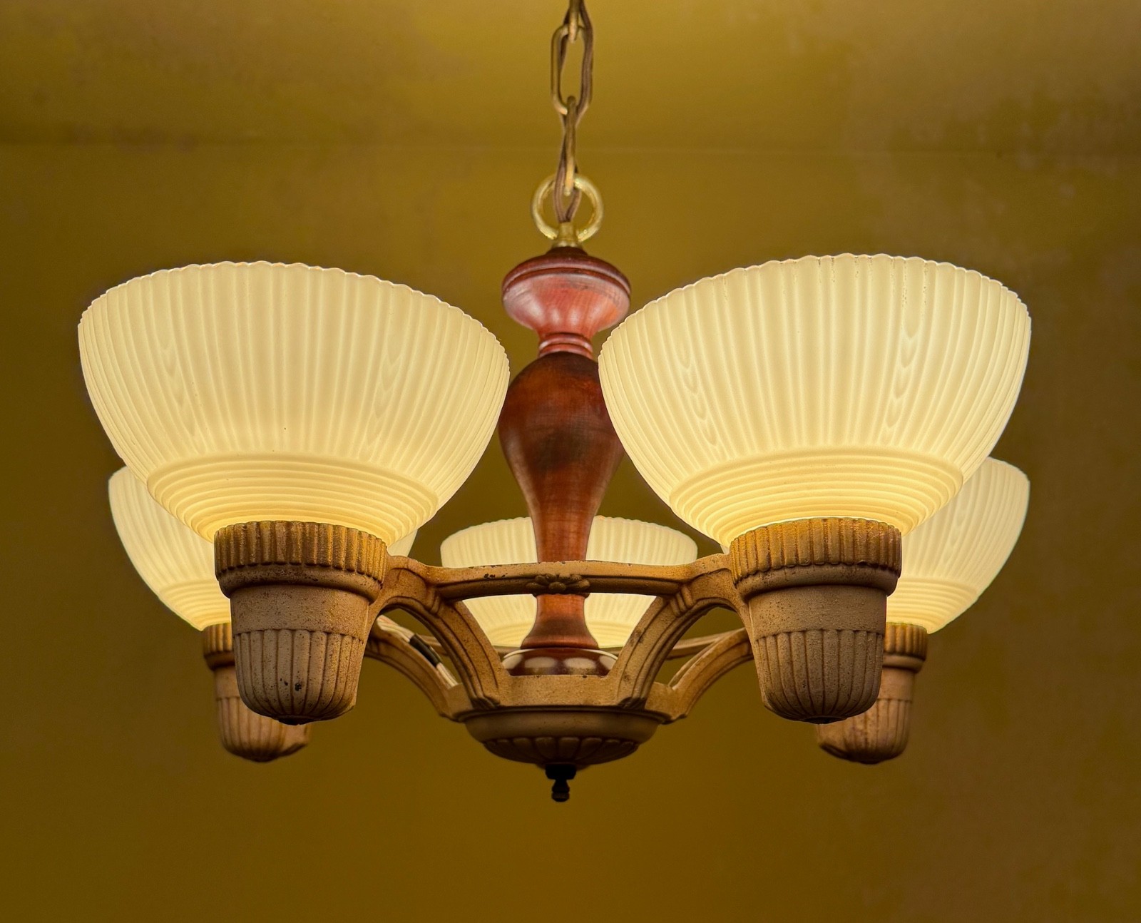 Vintage Lighting INCREDIBLE  1930s MARKEL chandelier. Custard glass shades.