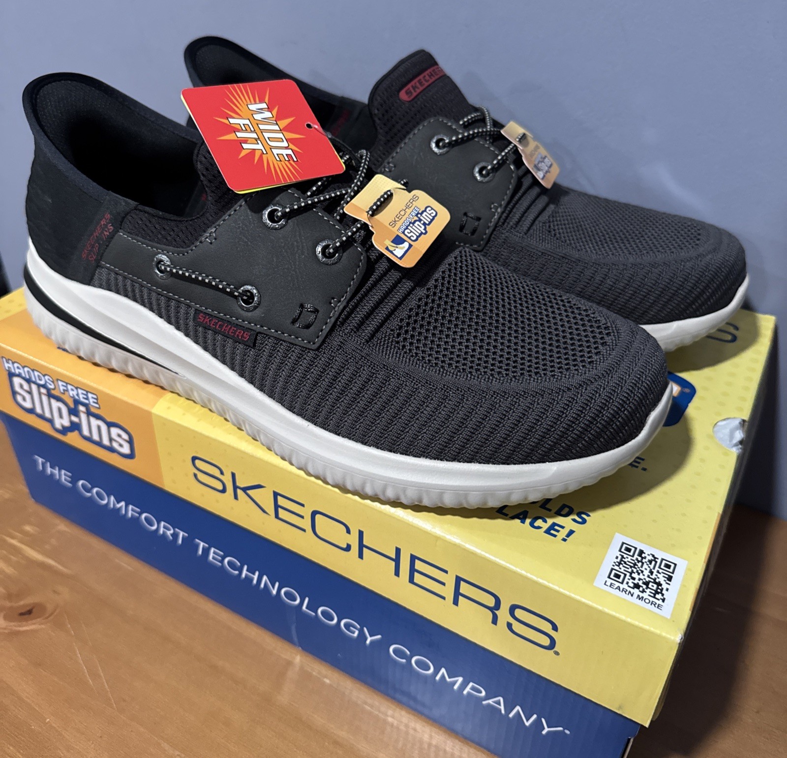 Skechers Delson 3.0 Roth Slip Ins Mens 11.5 Wide Charcoal Black 210606W NIB