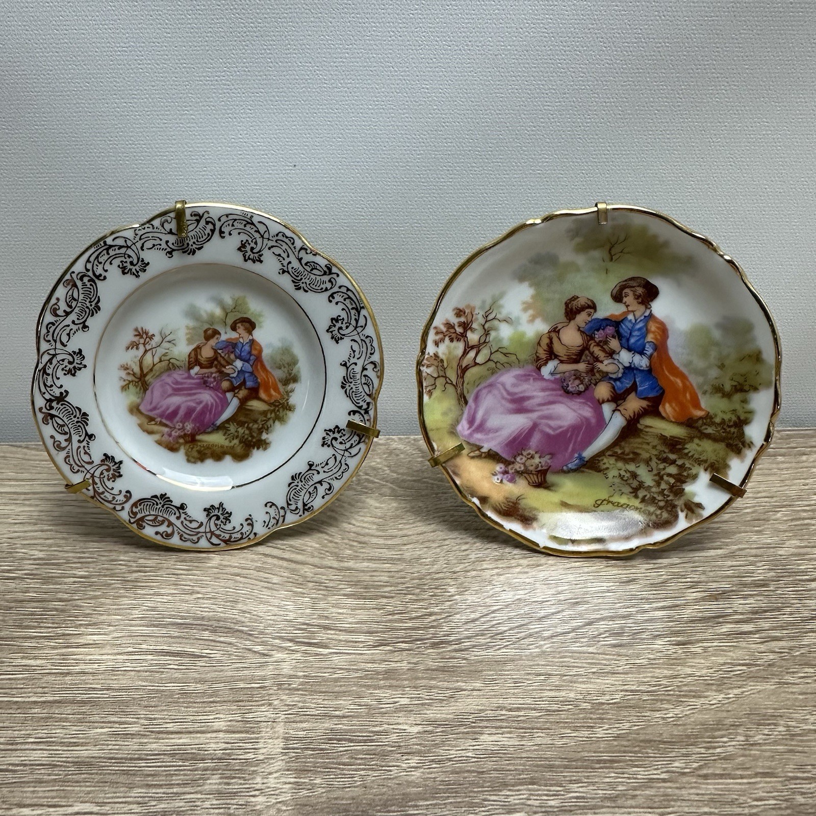 Vintage Limoges France Miniature Porcelain Plates Courting Couple Fragonard Pair