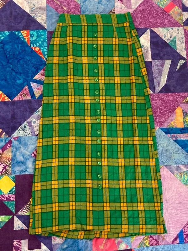 Vintage 60s Handmade Green and Yellow Plaid Maxi Skirt Size Small