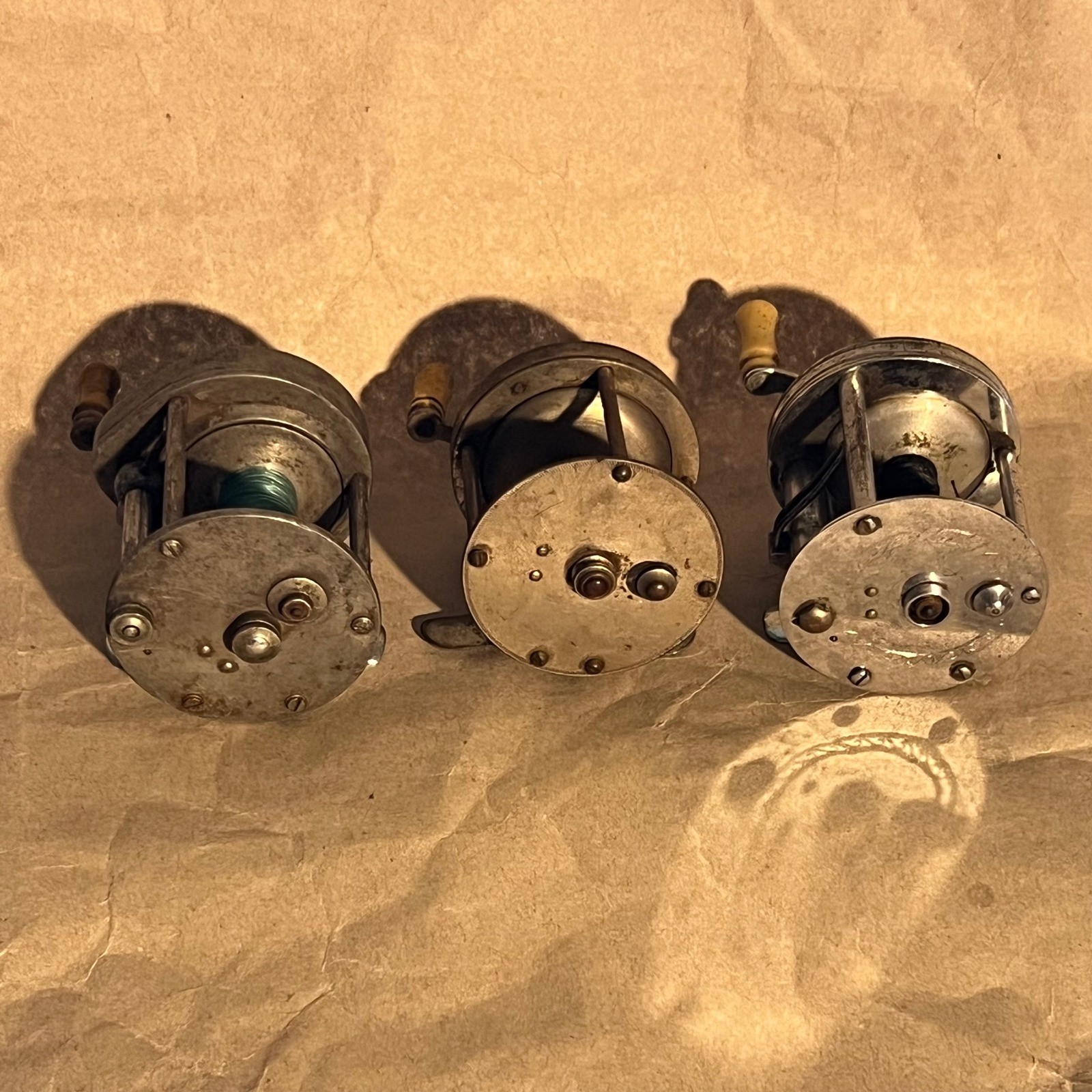 Pflueger 4 Brothers Vintage Baitcasting Fishing Reels Set of 3 Silver Antique