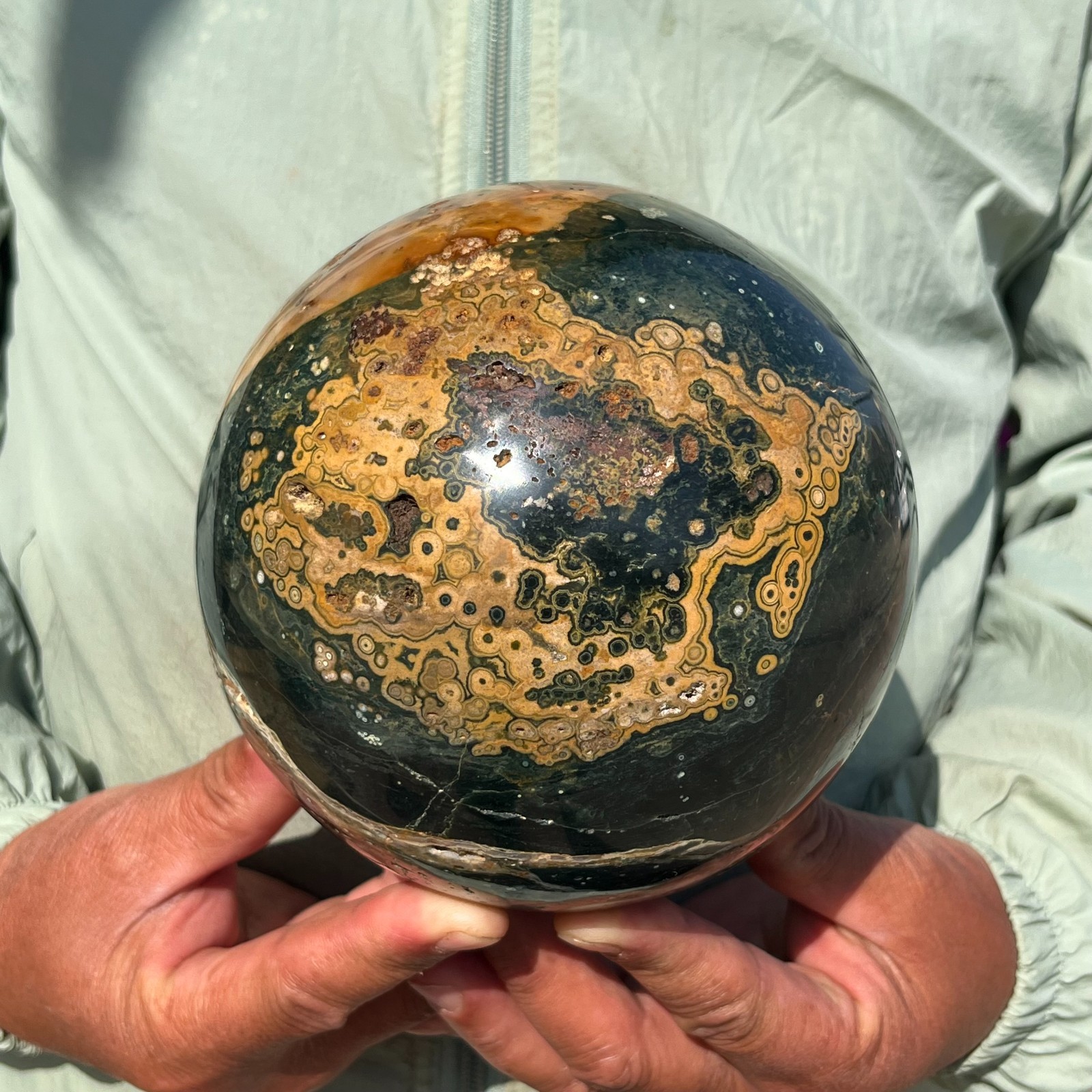 8.58Lb Rare Natural Colourful Ocean Jasper Crystal Sphere Reiki Healing
