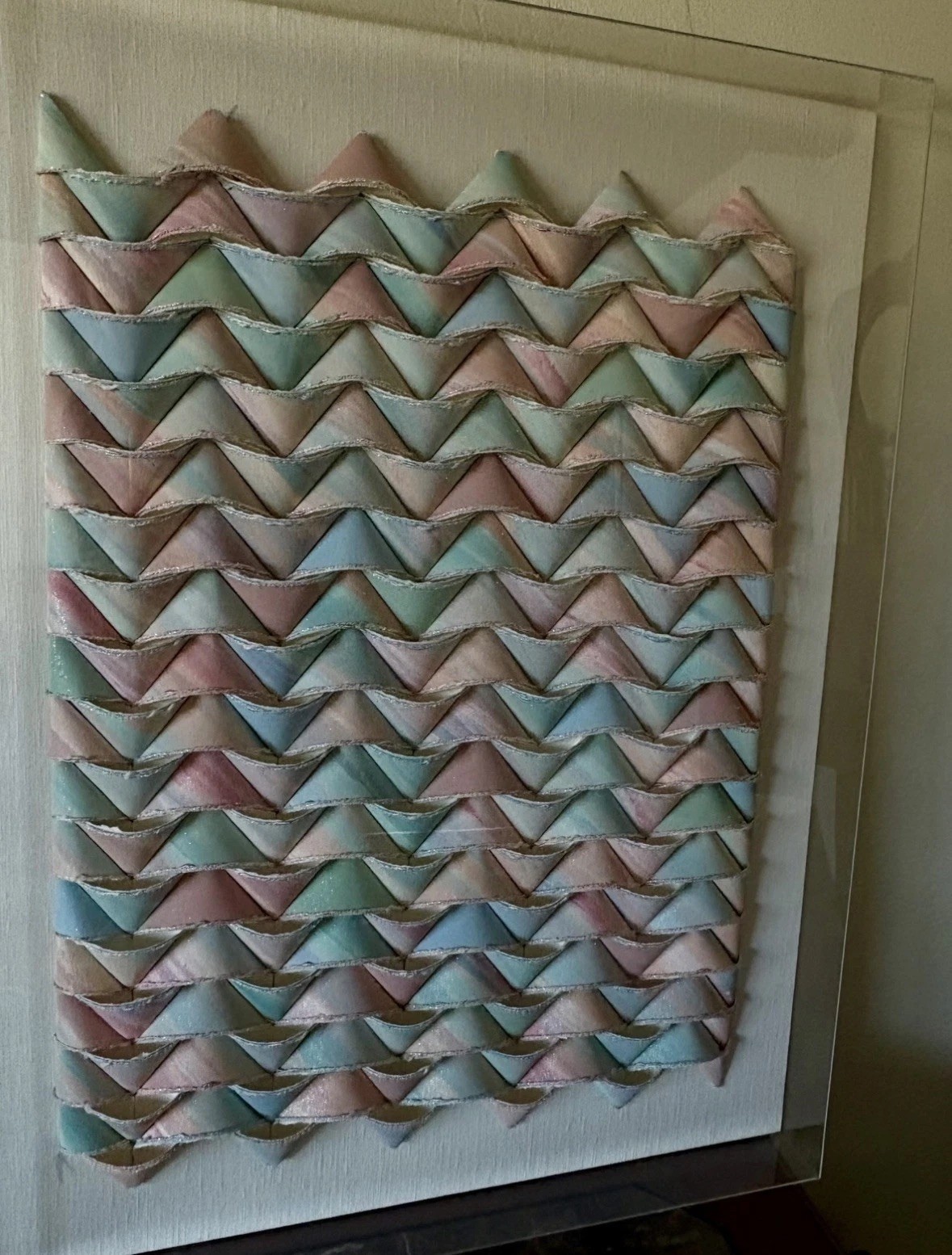 Vtg Joanne Casey Folded Paper Art Signed Pastel Abstract Geometric Shadowbox