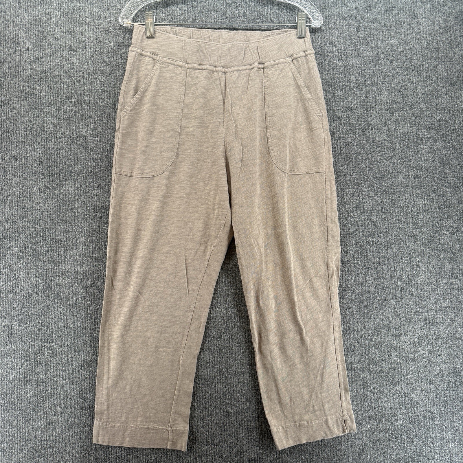 Escape Habitat Pants Womens M Tan Pull On Capri Straight Lagenlook Casual Cotton