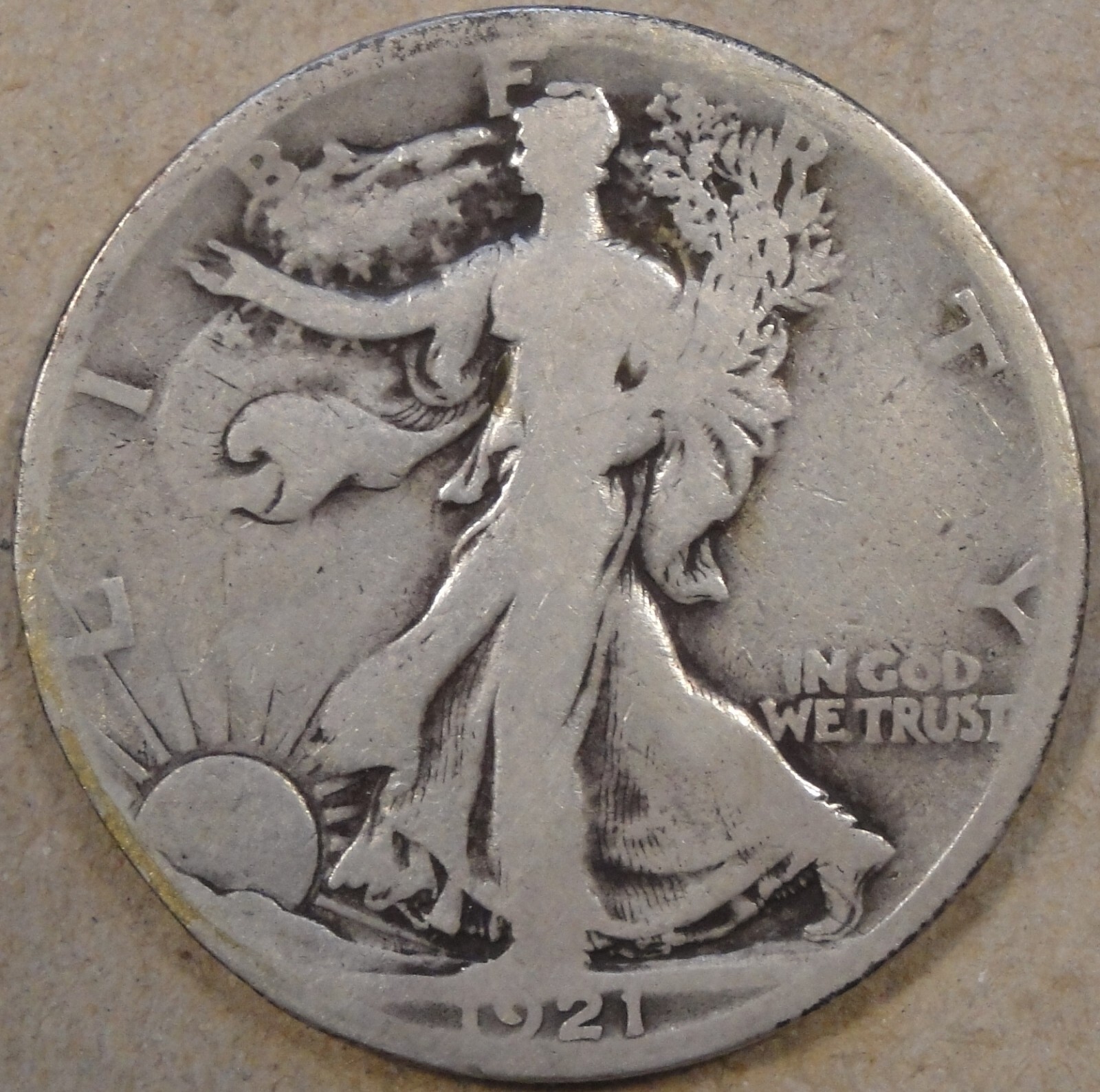 1921-S Walking Liberty Half Dollar 50c Nearly VG Reeding between 6-8:00 Read 1921-S Walking Liberty Half Dollar 50c Nearly VG Reeding between 6-8:00 Read