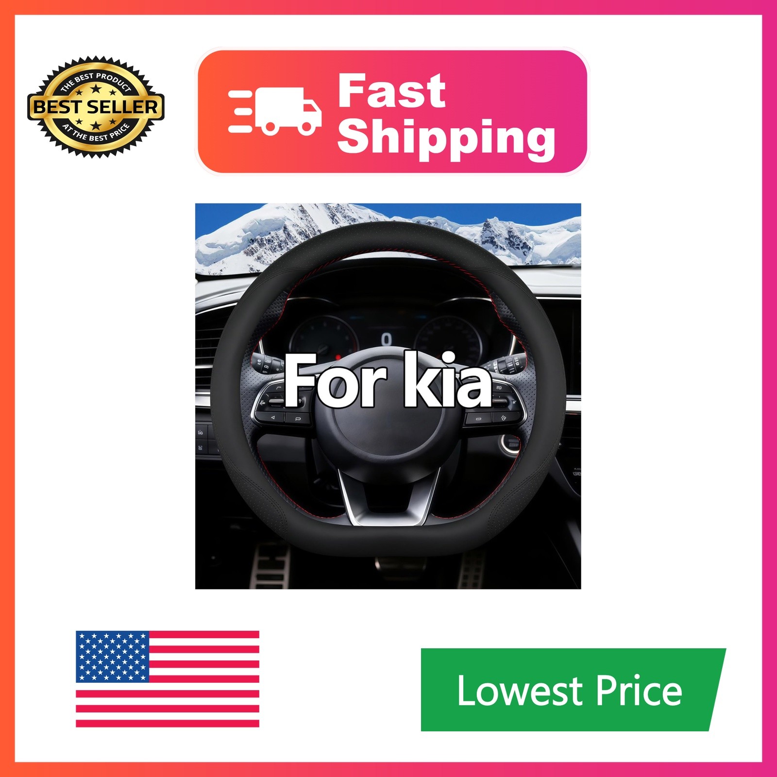 OHHMNKK D Shape Steering Wheel Cover for Kia Black OHHMNKK D Shape Steering Wheel Cover for Kia Black
