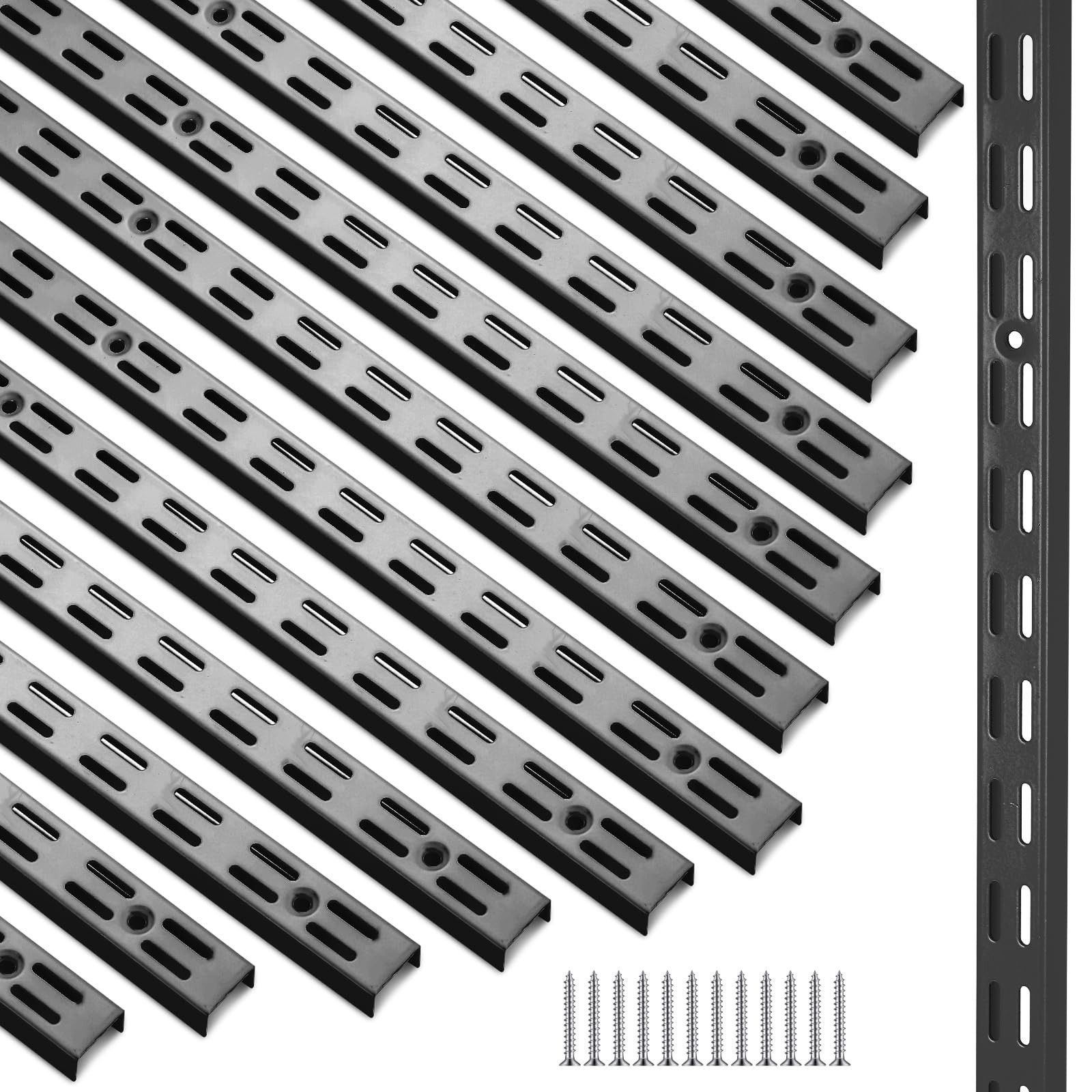 MorningRo 12 Pack 60 Inch Dual Track Upright Wall Shelving System Shelf Brack... MorningRo 12 Pack 60 Inch Dual Track Upright Wall Shelving System Shelf Brack...