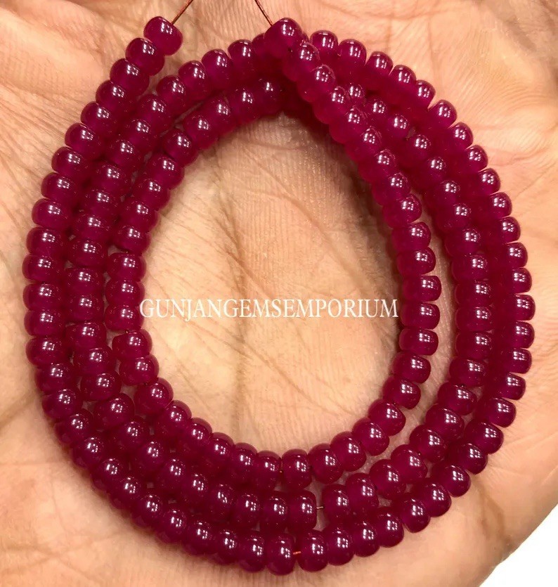 Beautiful Ruby Gemstone Beads Natural 4MM Ruby Smooth Rondelle Beads Necklace