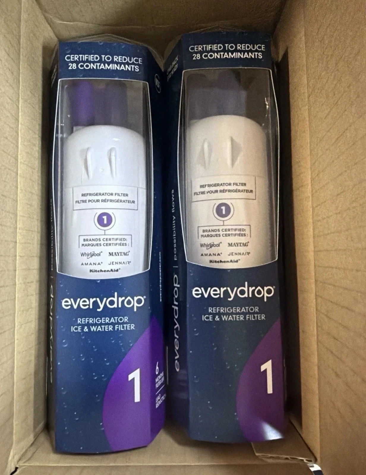 2 New Whirlpool EveryDrop 1 Refrigerator White Water Filter - EDR1RXD1