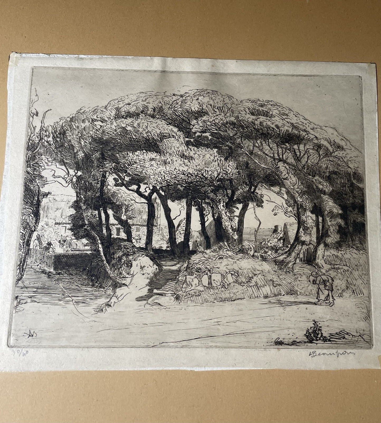 Adolphe Beaufrere France, 1876 original Antique signed etching