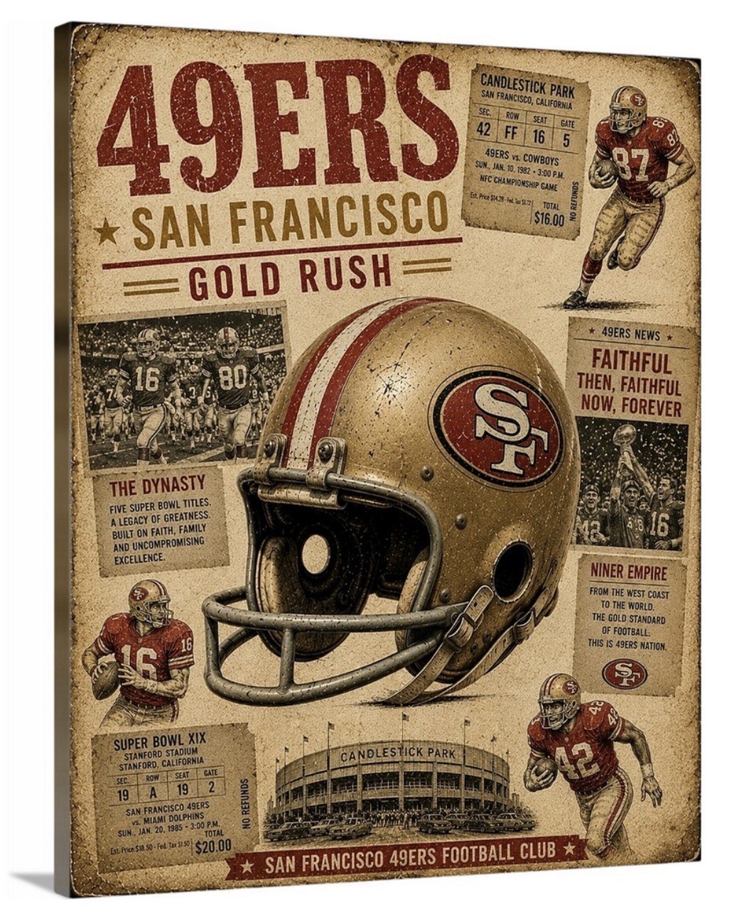 Vintage San Francisco 49Ers Helmet Canvas Wall Art 16x20 NFL Football Man Cave